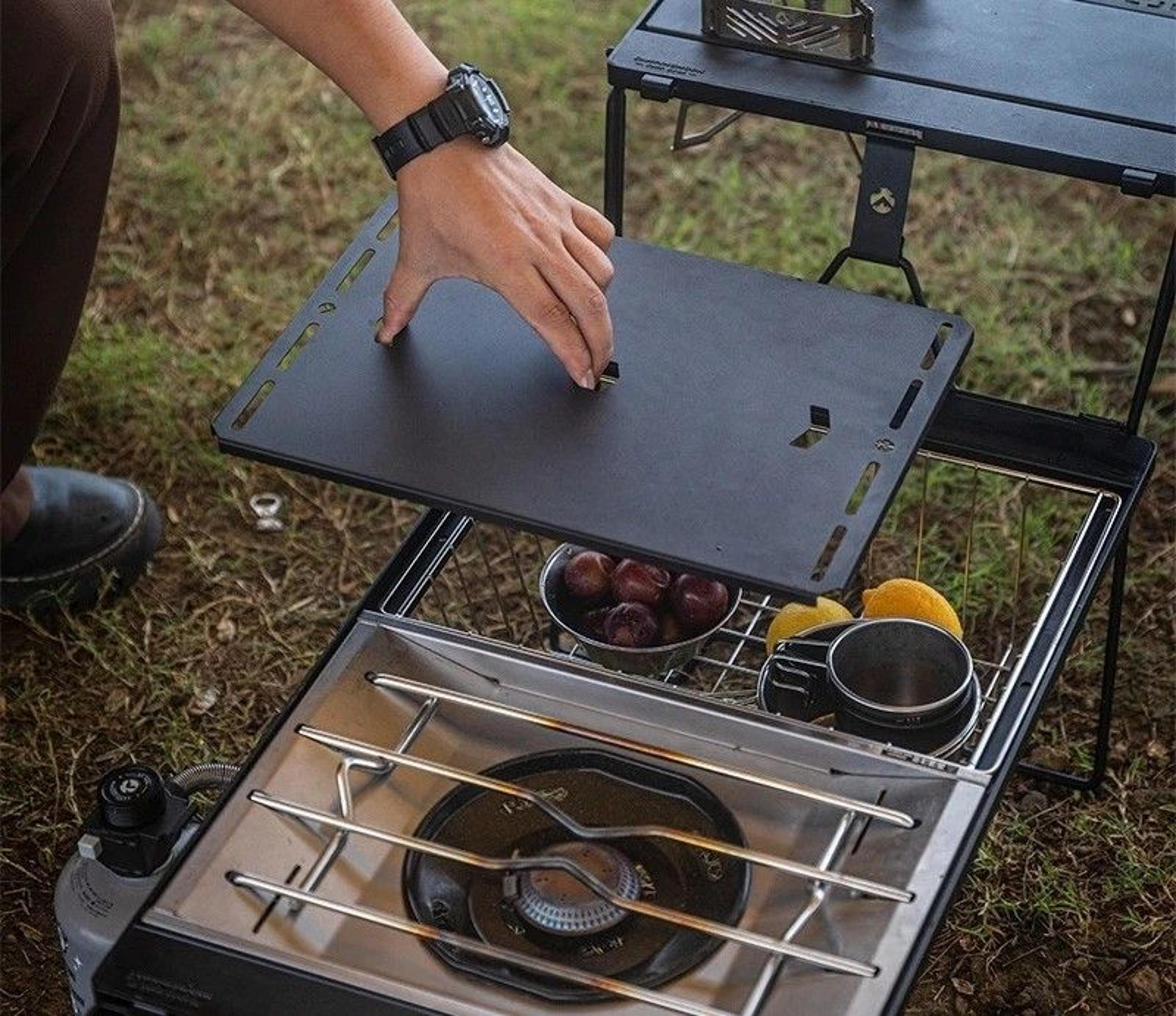 camping table panel and stove cover accessory