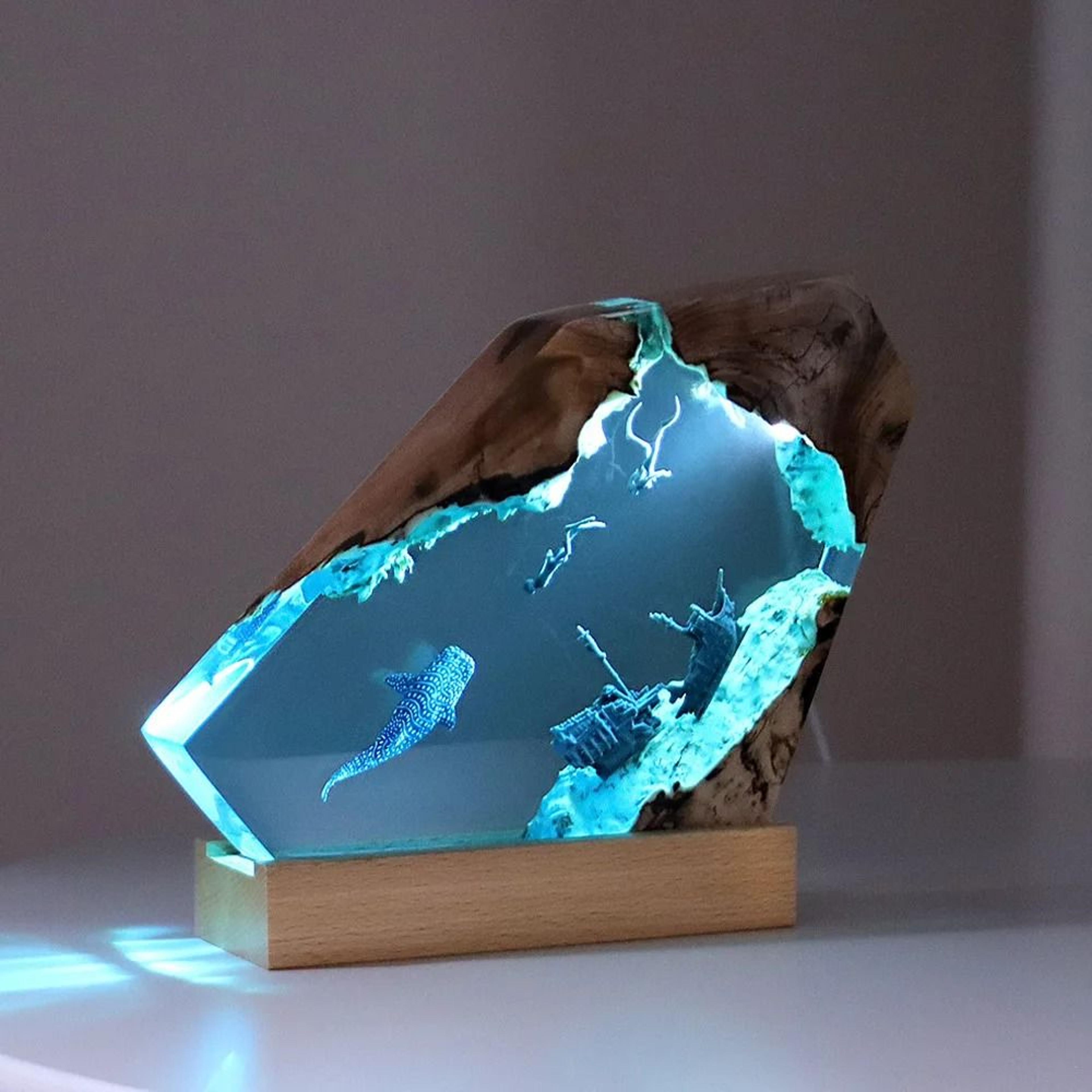 ocean resin diorama night lamp epoxy table decor