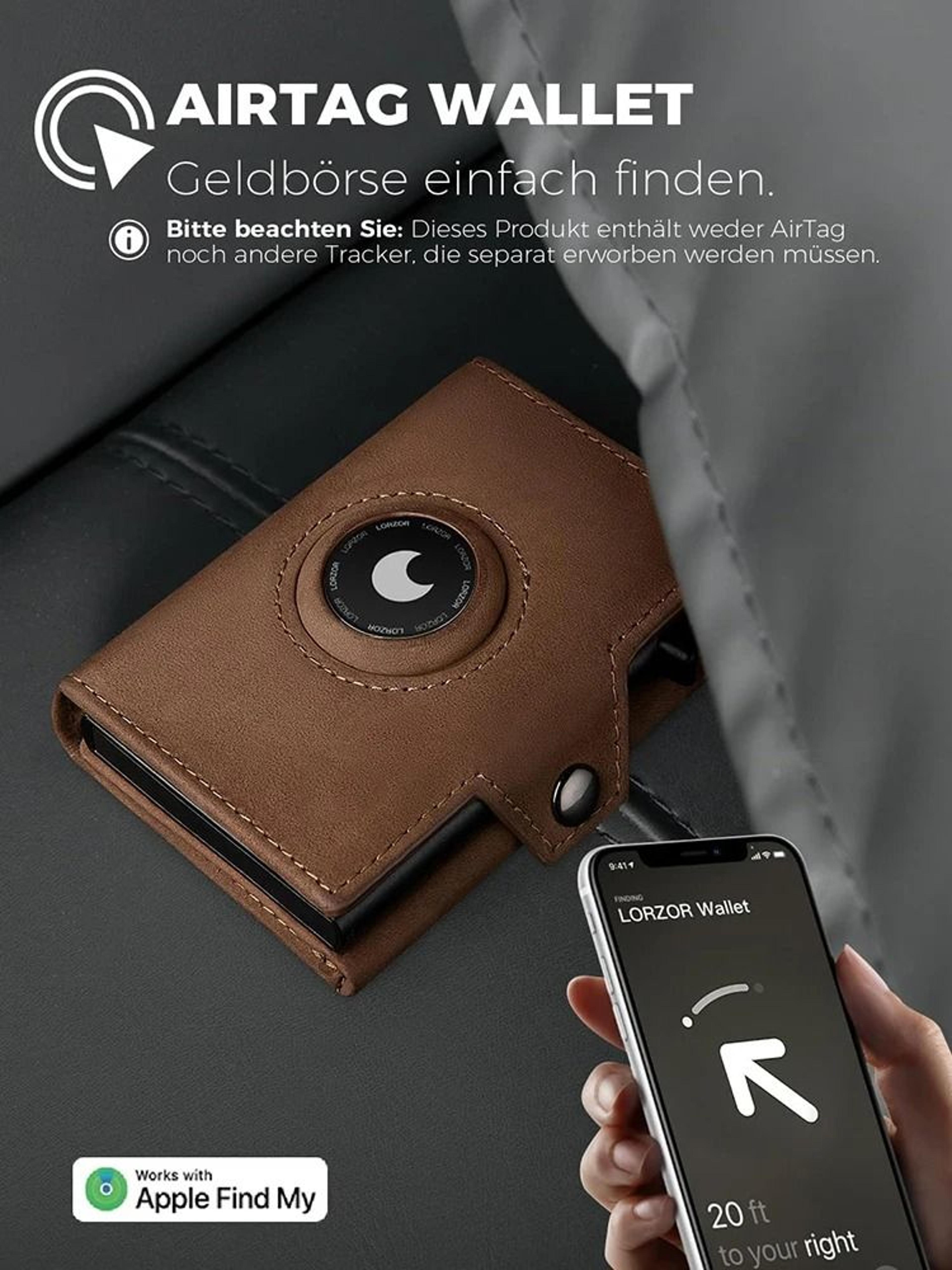 mens leather wallet with air tag slot and rfid protection