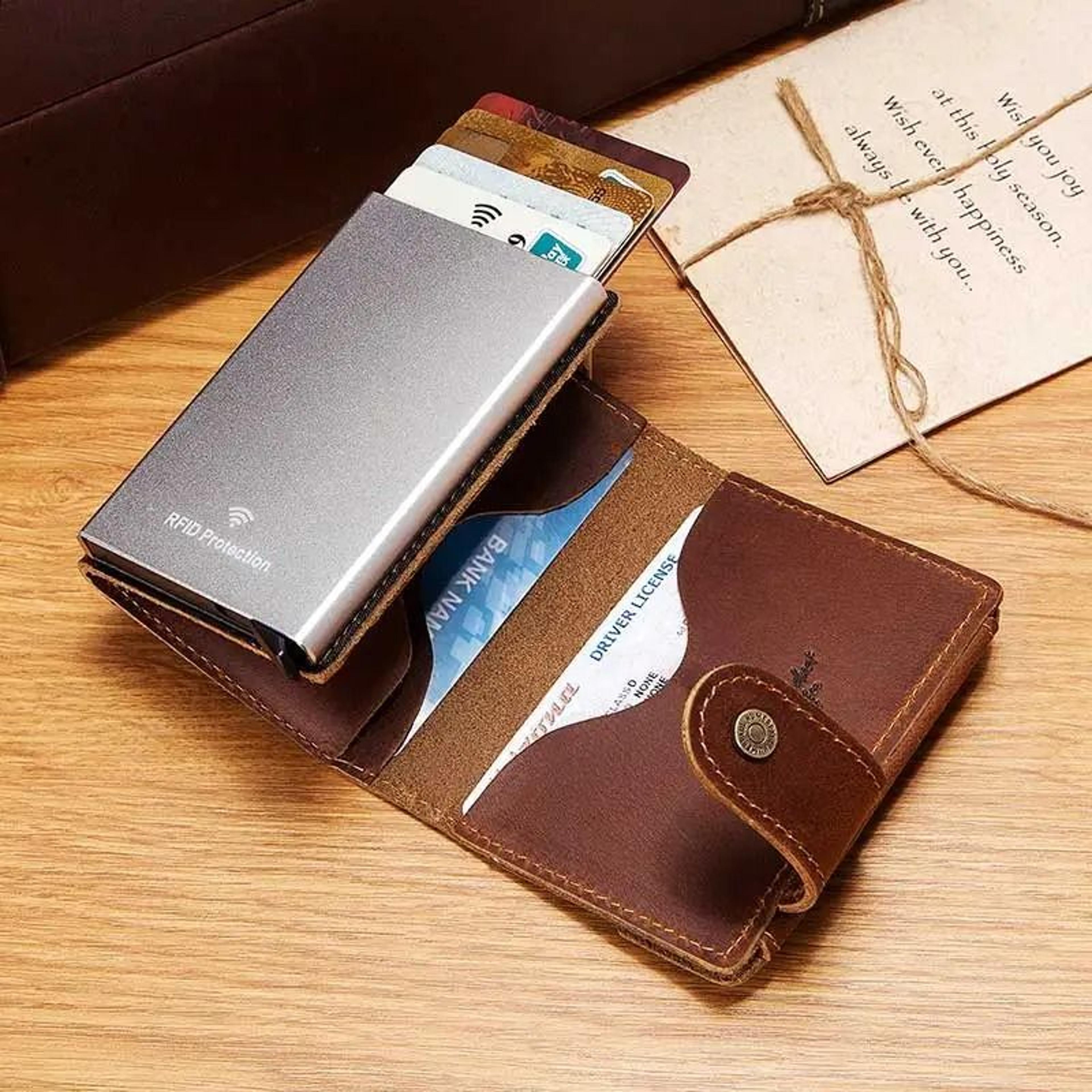 slim genuine leather mens wallet with coin purse & card slots