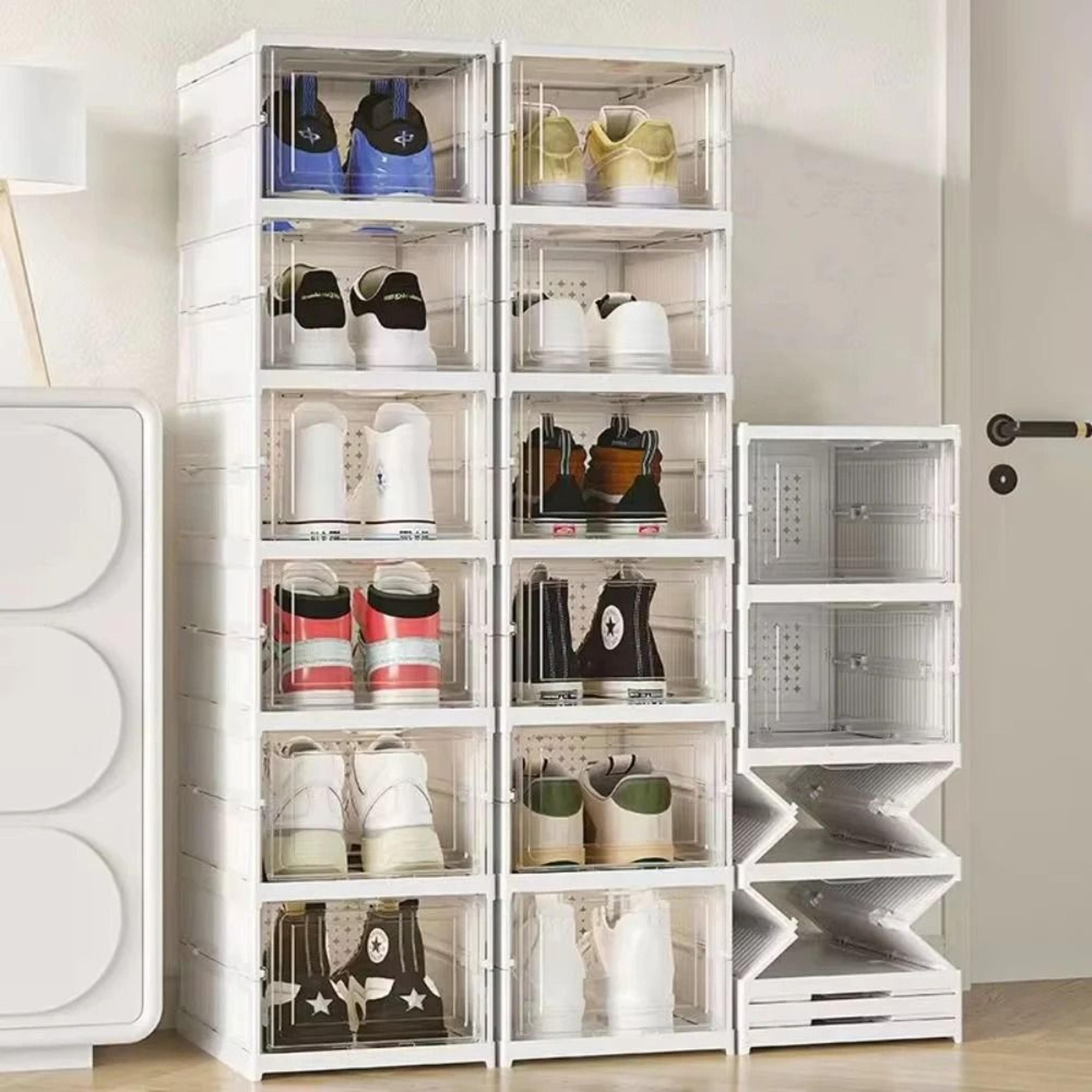 foldable transparent shoe storage box organizer (stackable & dustproof)