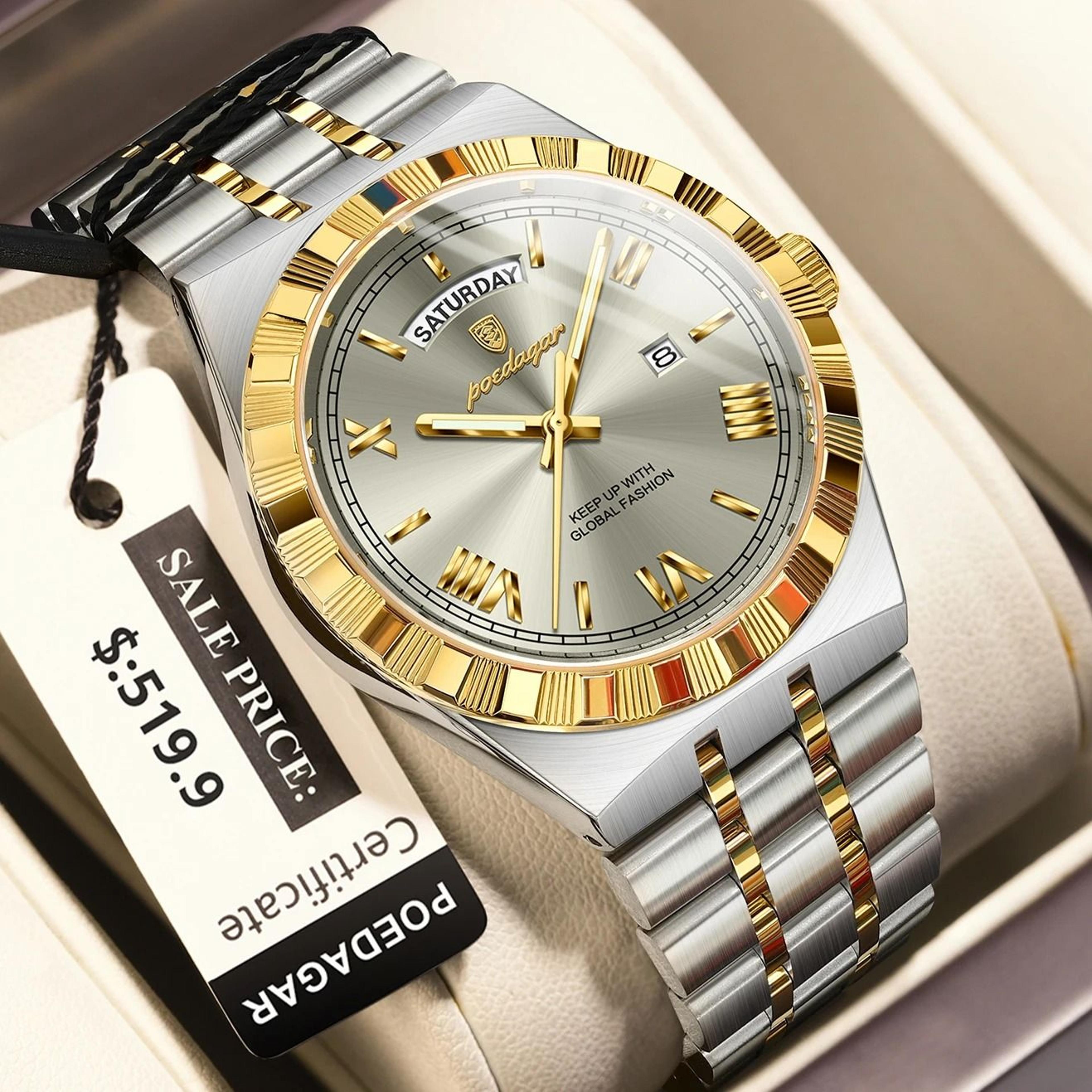 luxury business quartz watch for men with week & date display