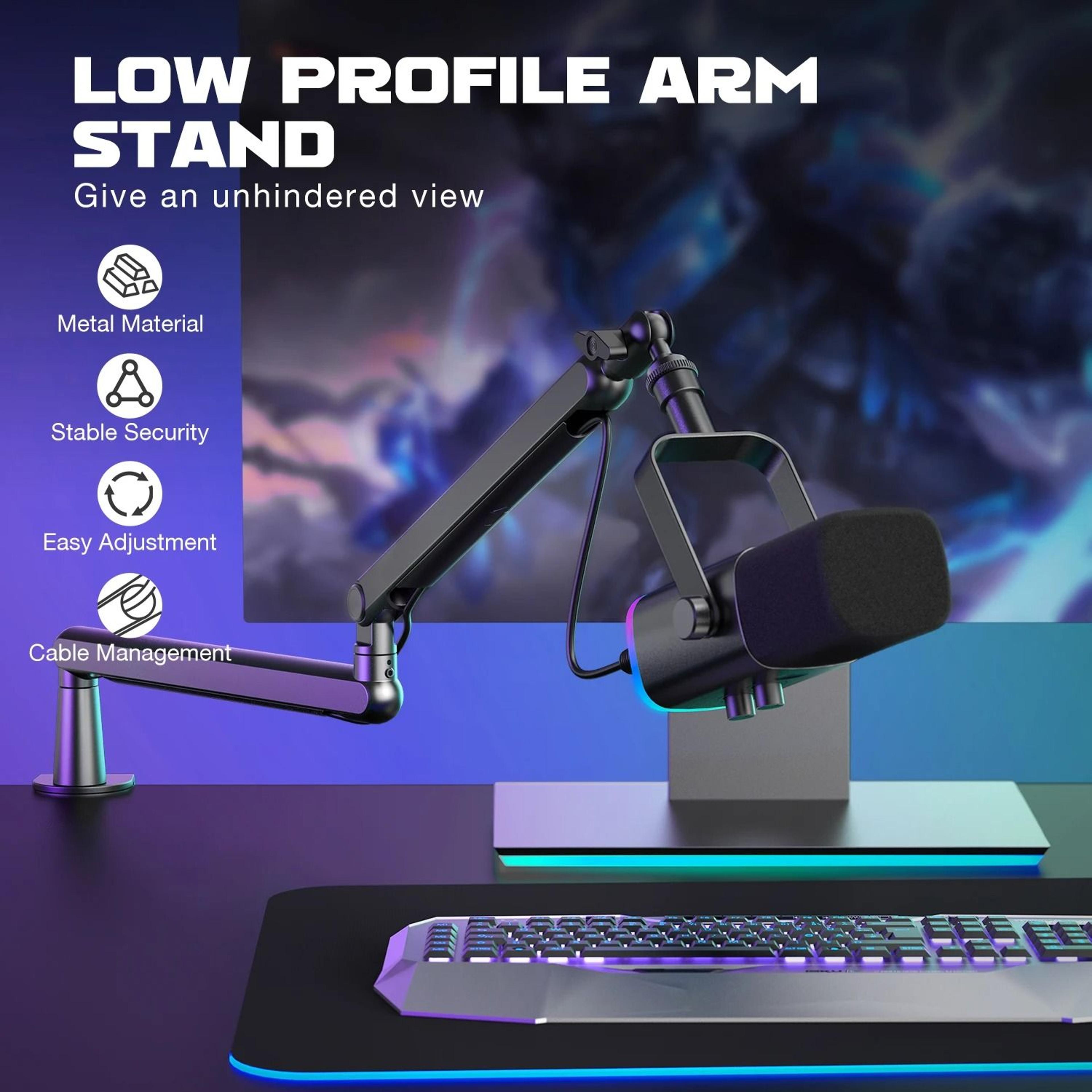 low profile adjustable microphone arm with cable management