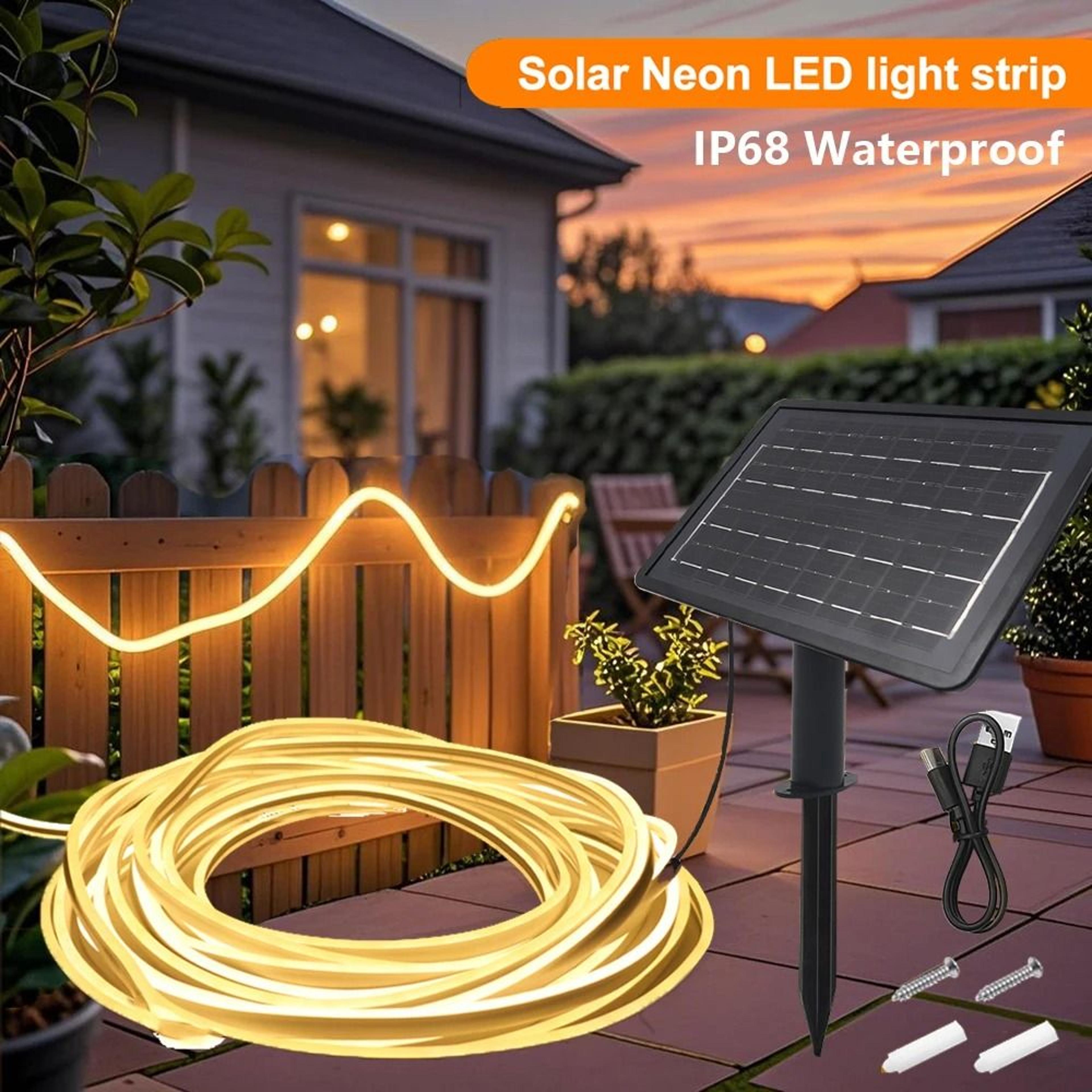 solar powered waterproof neon light strip with multiple modes