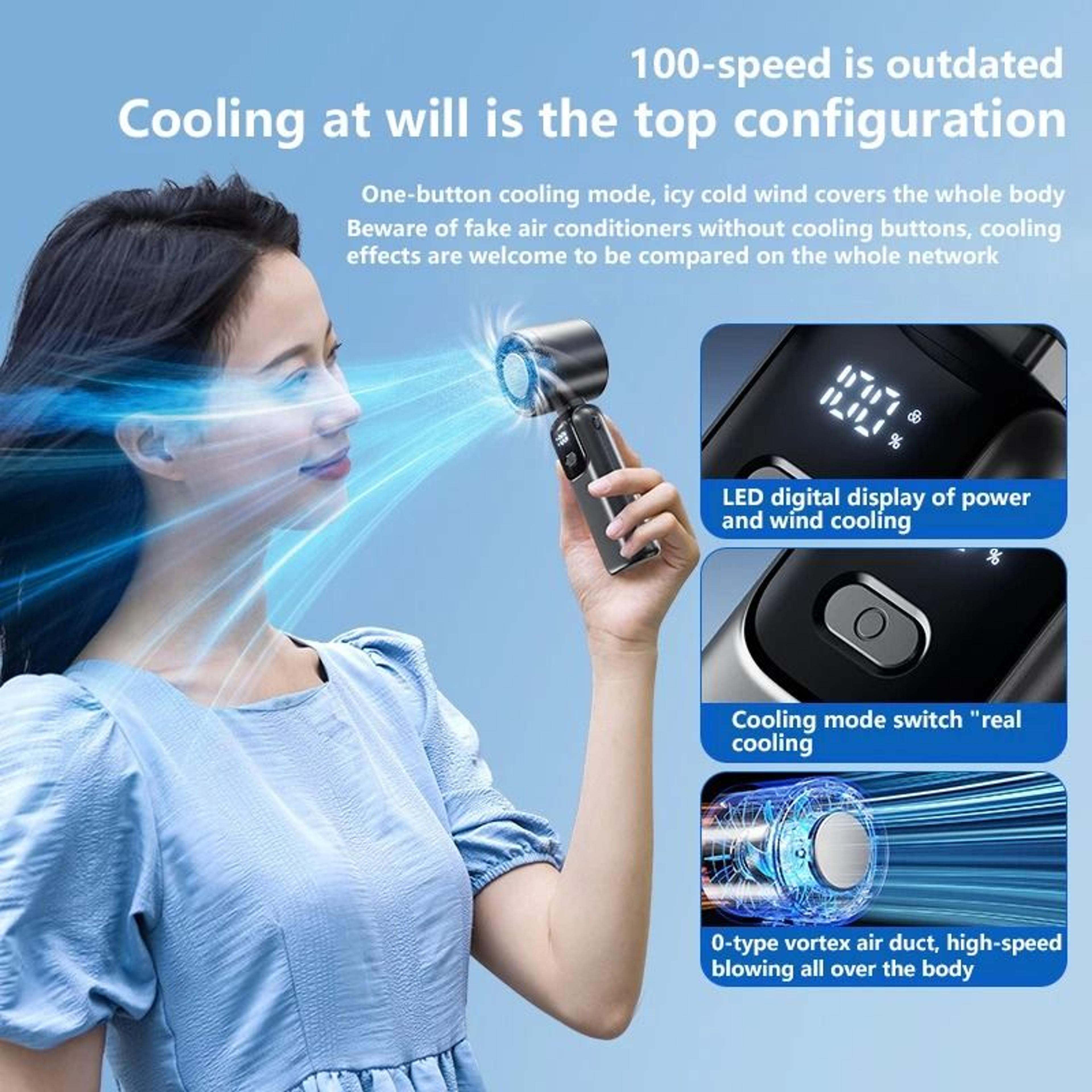 ice cooling handheld fan with 100 speed settings and foldable design