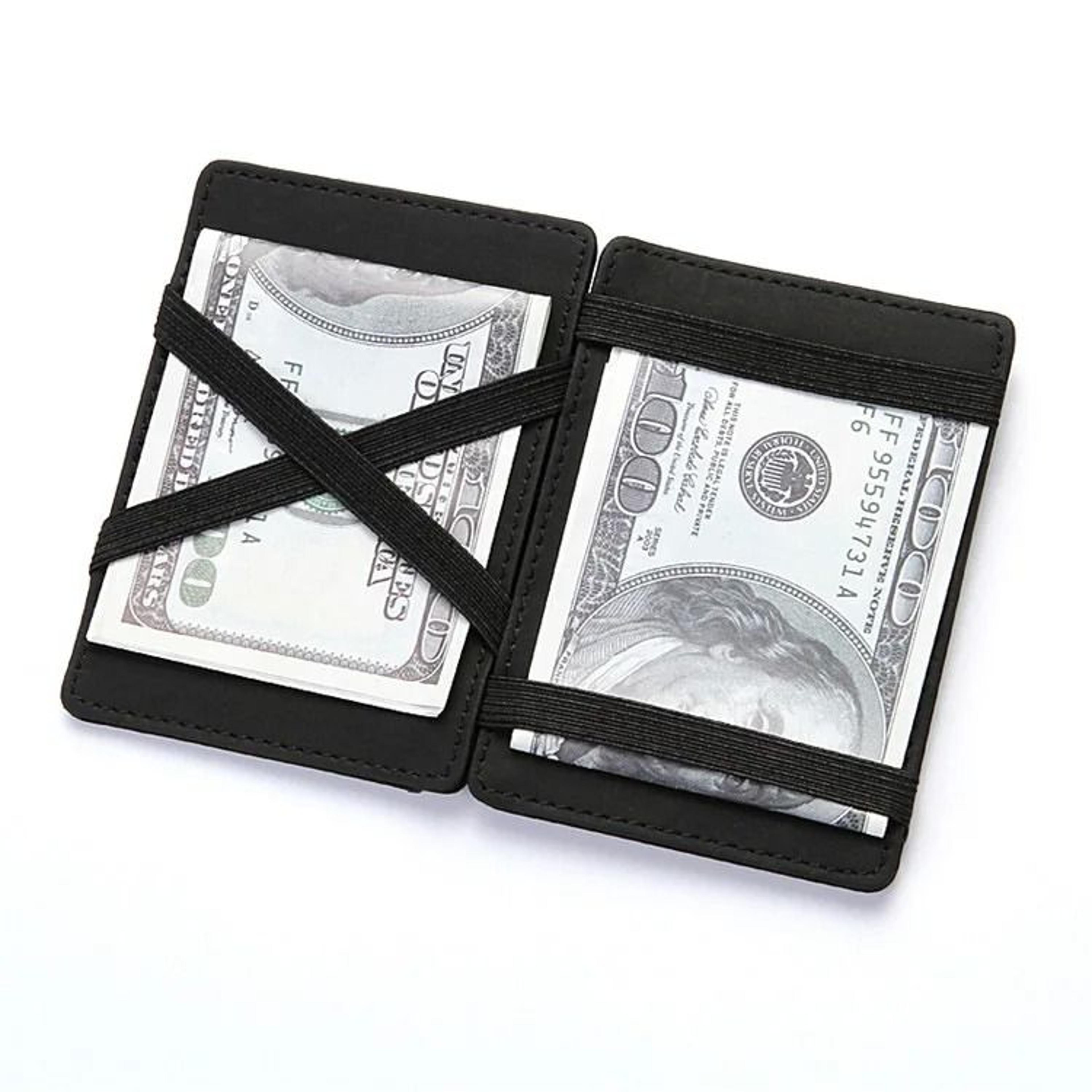 slim leather magic wallet with card holder and money clip