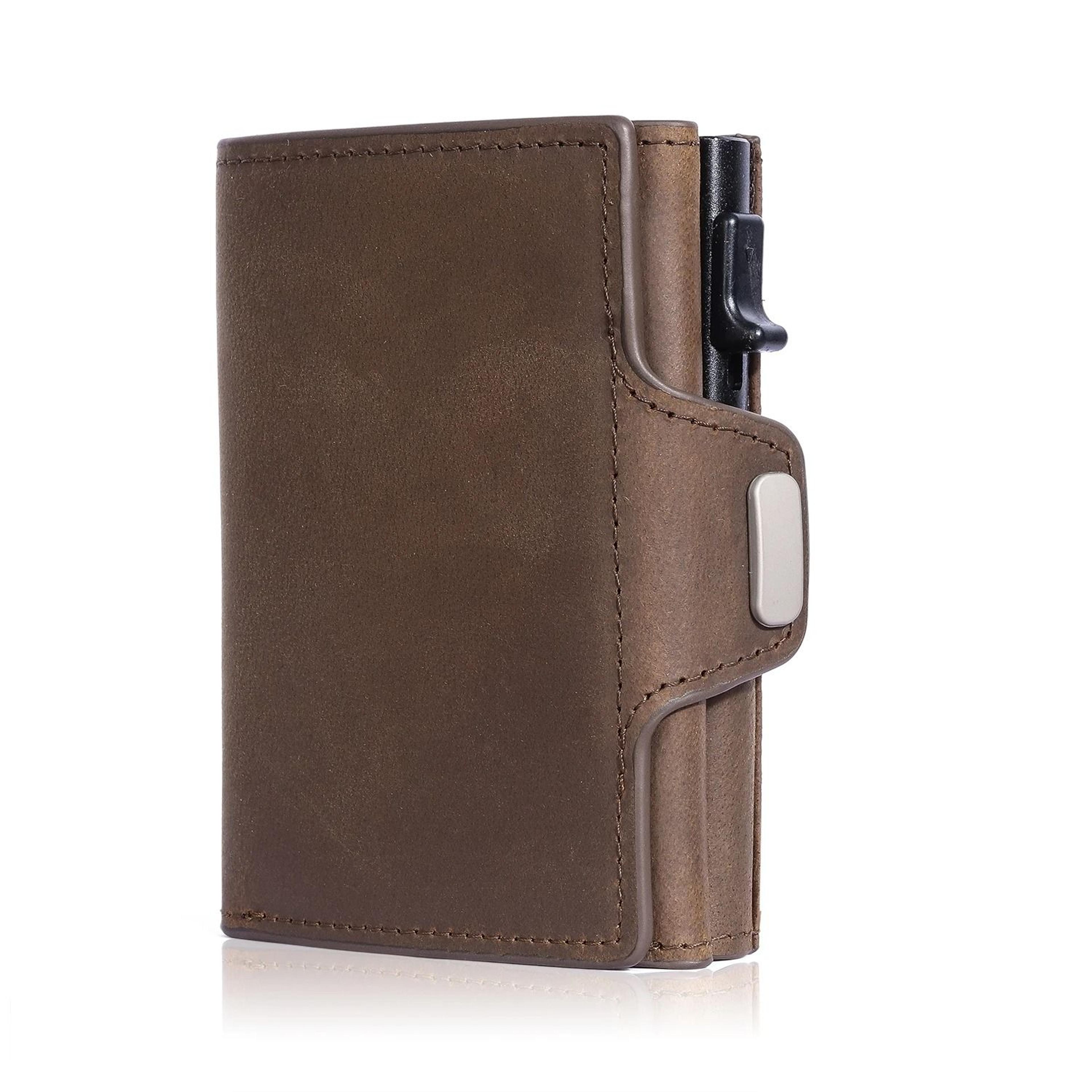 pop up rfid leather wallet with coin and note compartments