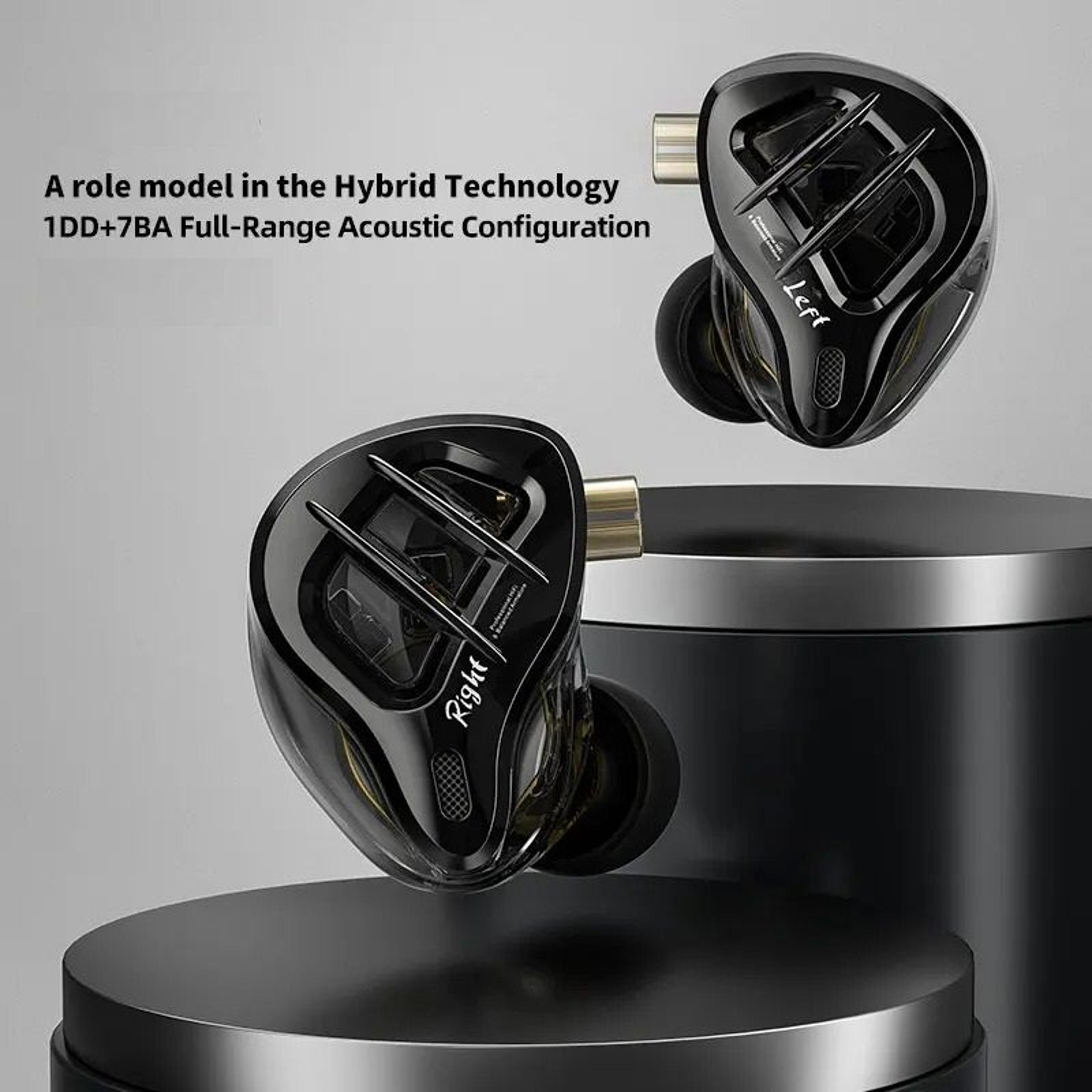 hybrid in ear earphones with 1 dynamic and 7 balanced drivers