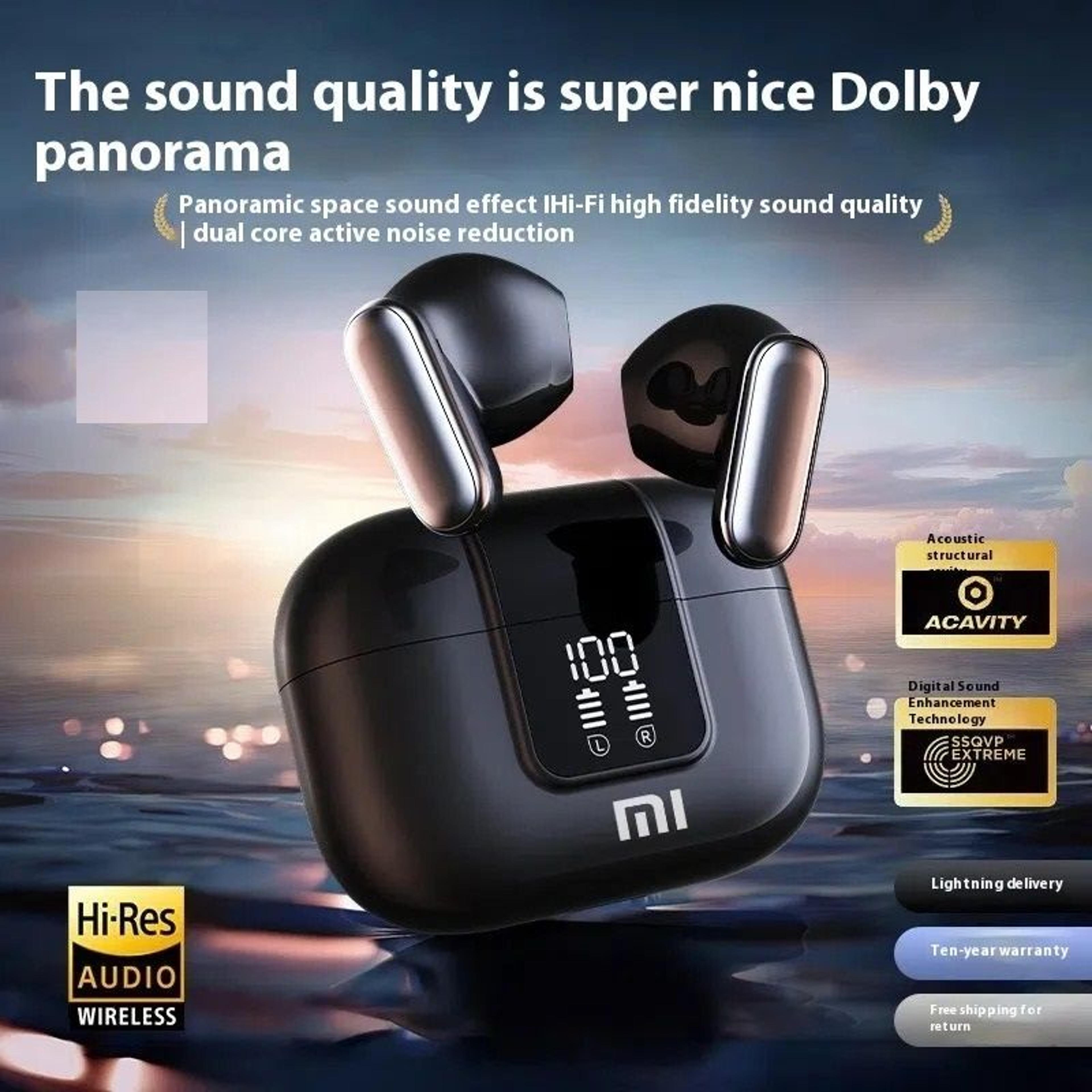 wireless bluetooth earbuds with led display and noise reduction microphone
