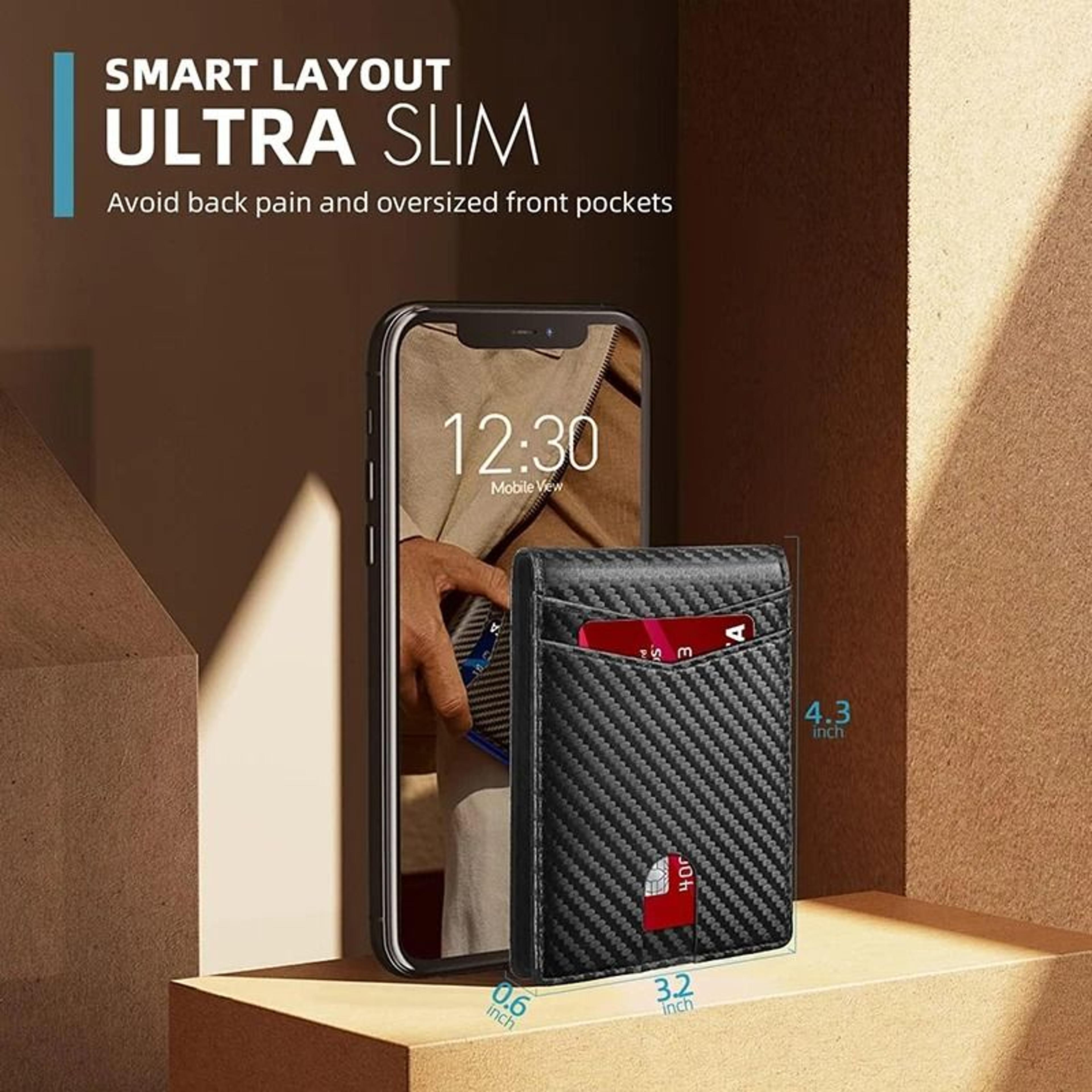 ultra thin rfid leather wallet for men with id window and multiple card slots