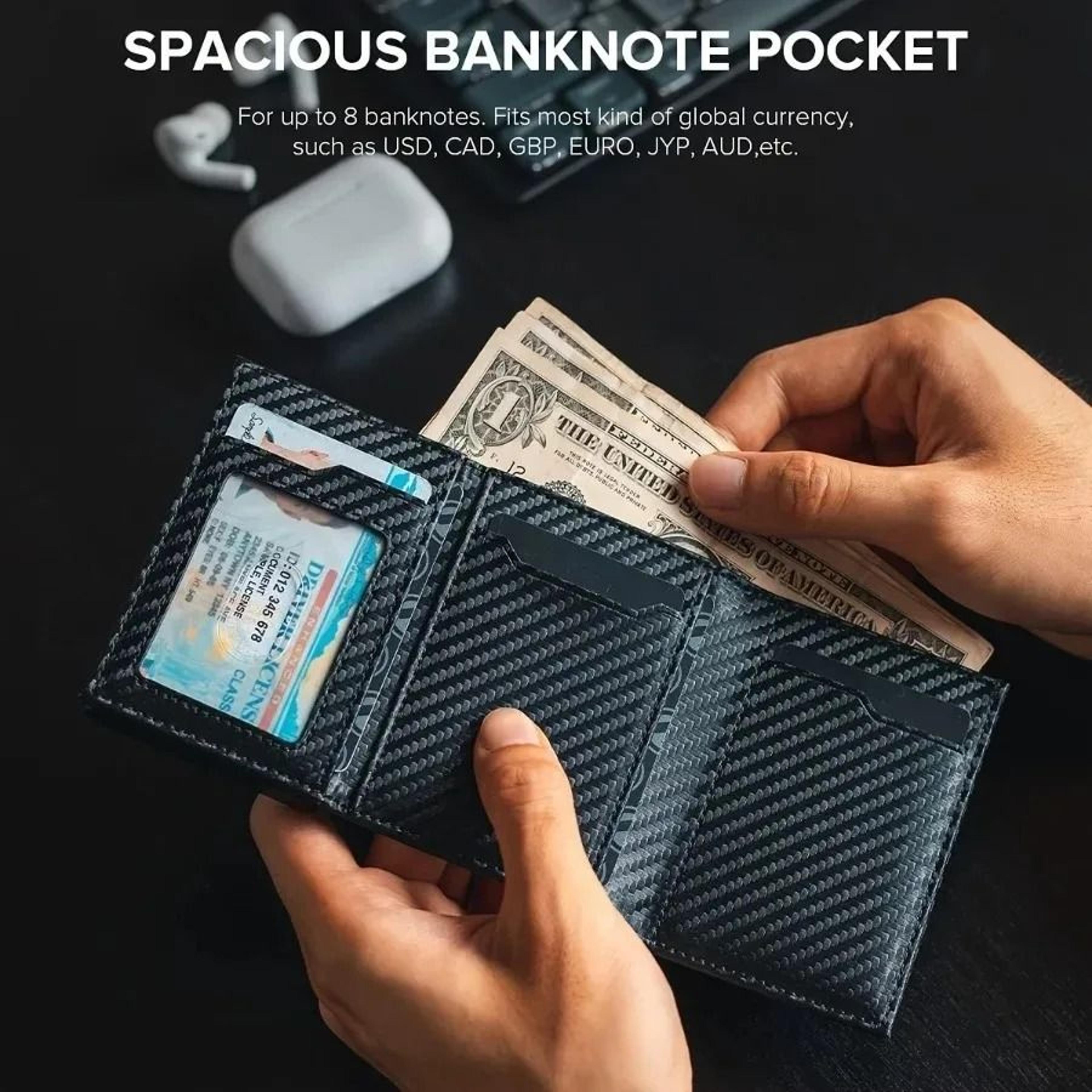 mens wallet with pop-up metal card holder and rfid protection