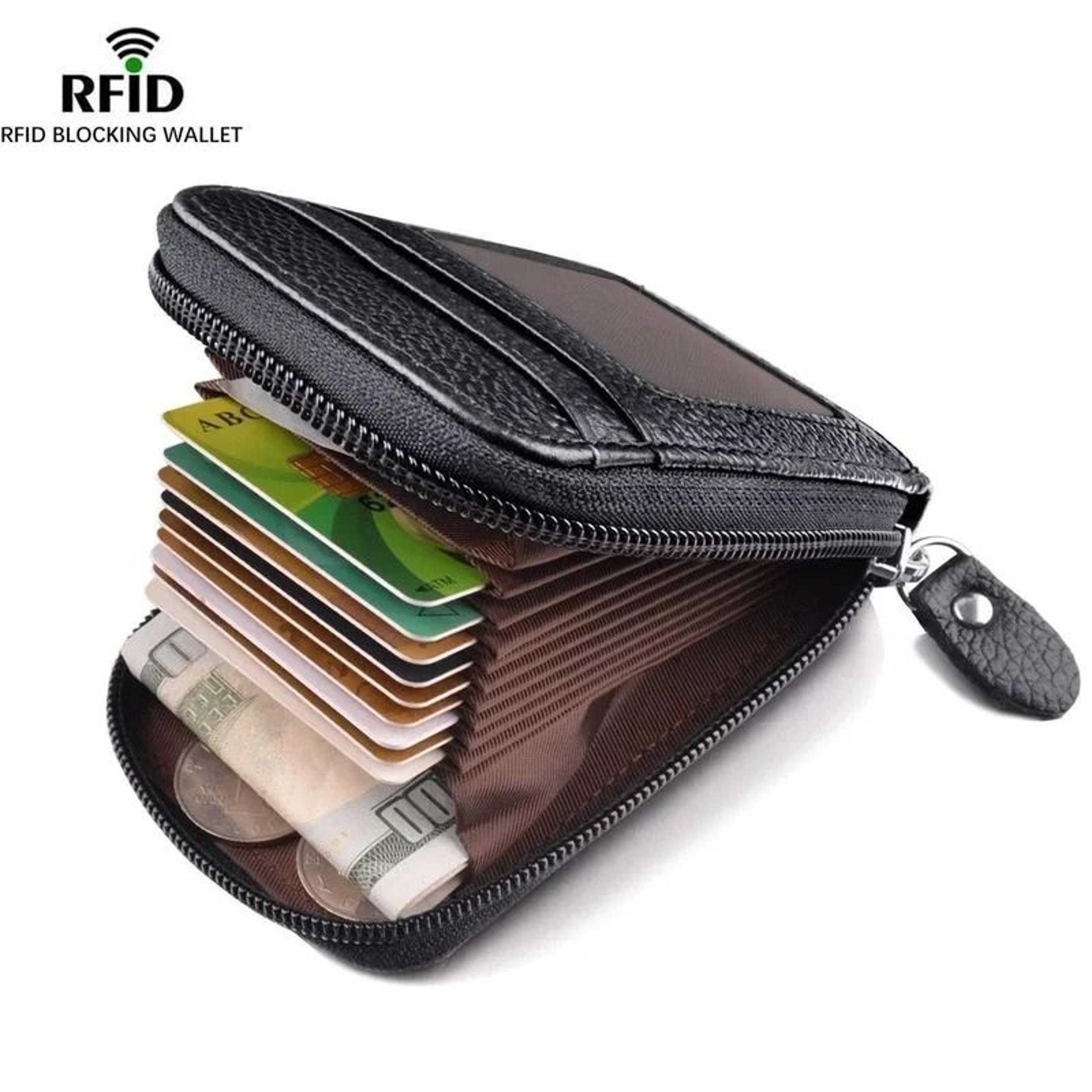 mens pu leather wallet with rfid blocking and zipper pocket