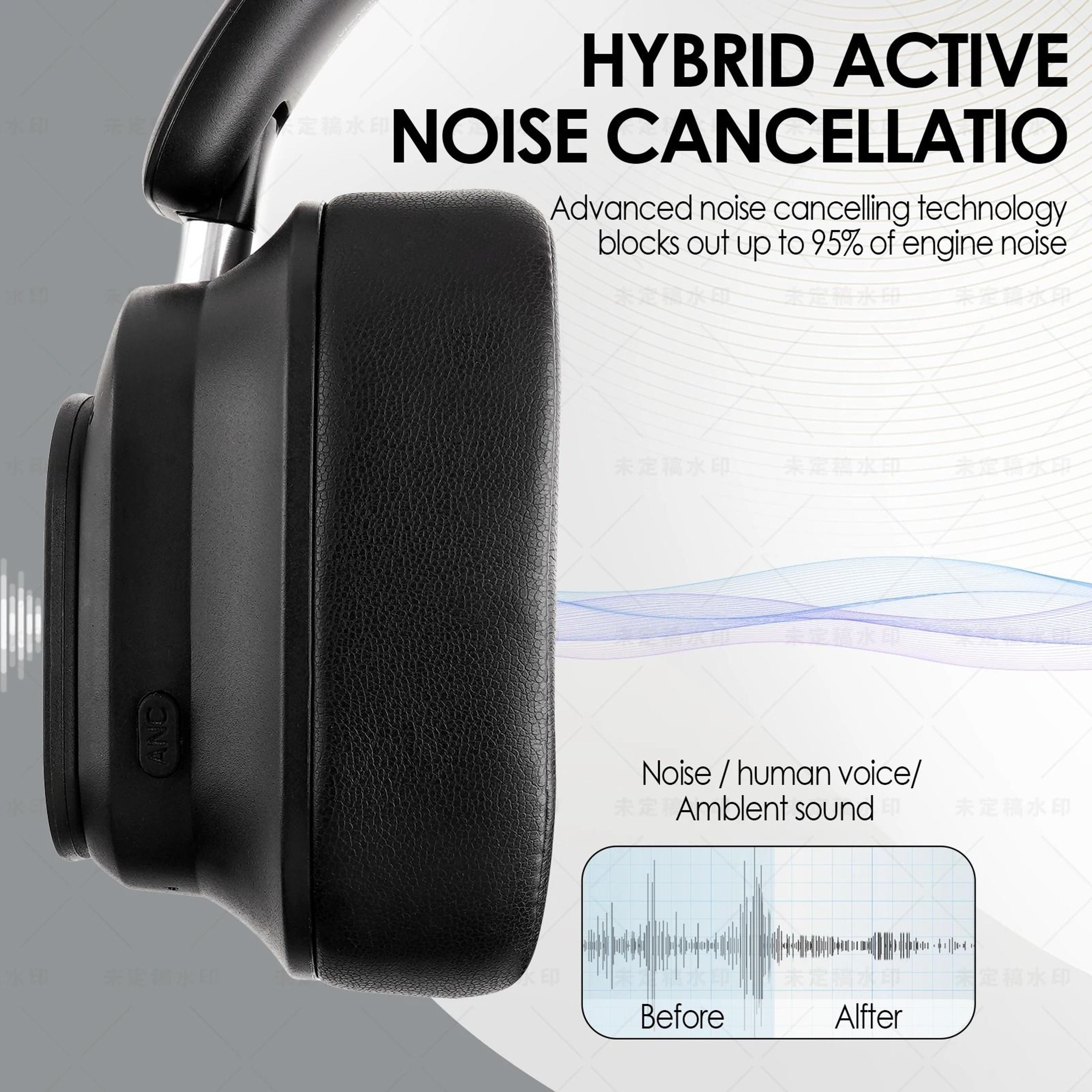 hybrid wireless headphones with active noise cancelling and led touch screen
