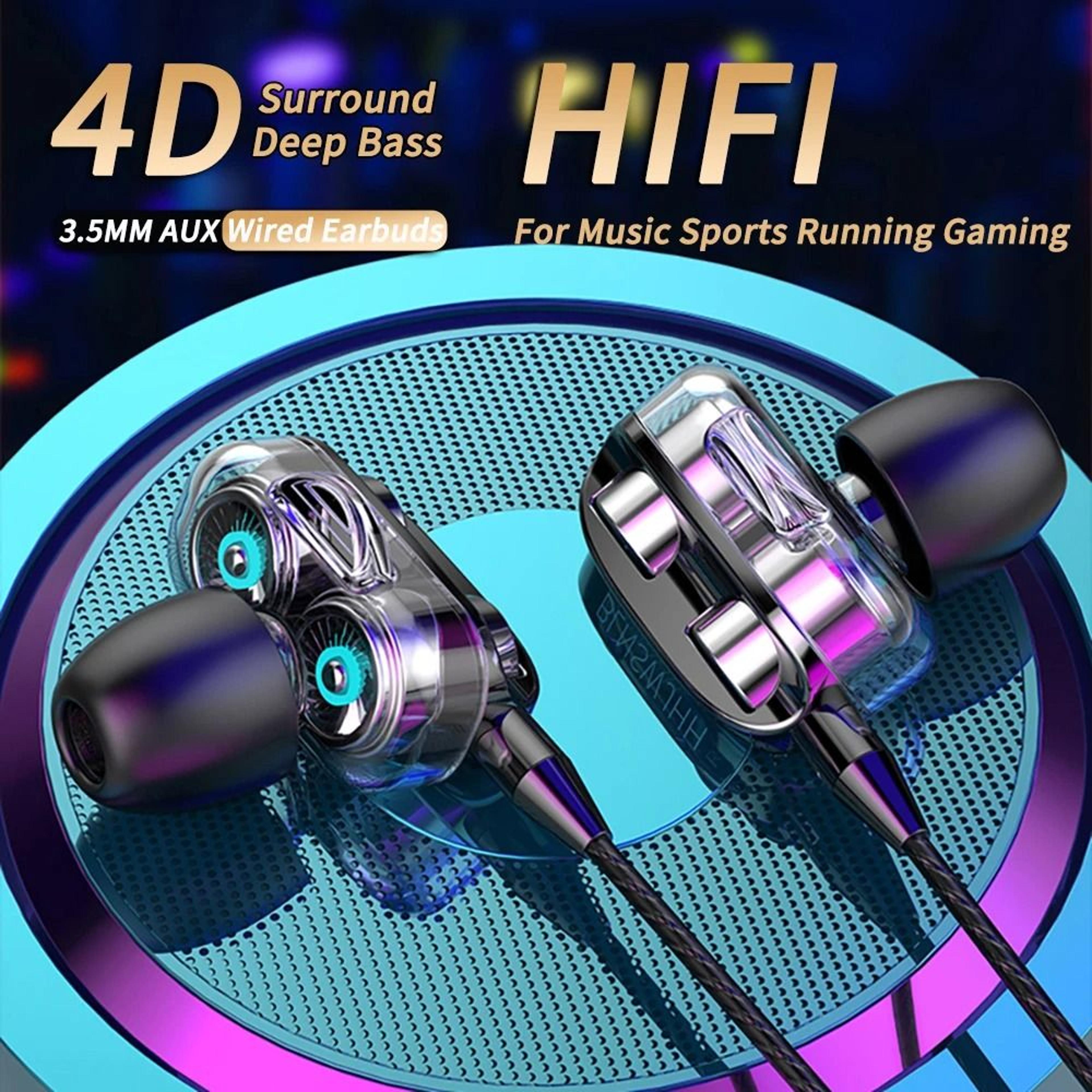 dual driver wired in ear headphones with noise canceling and built in mic