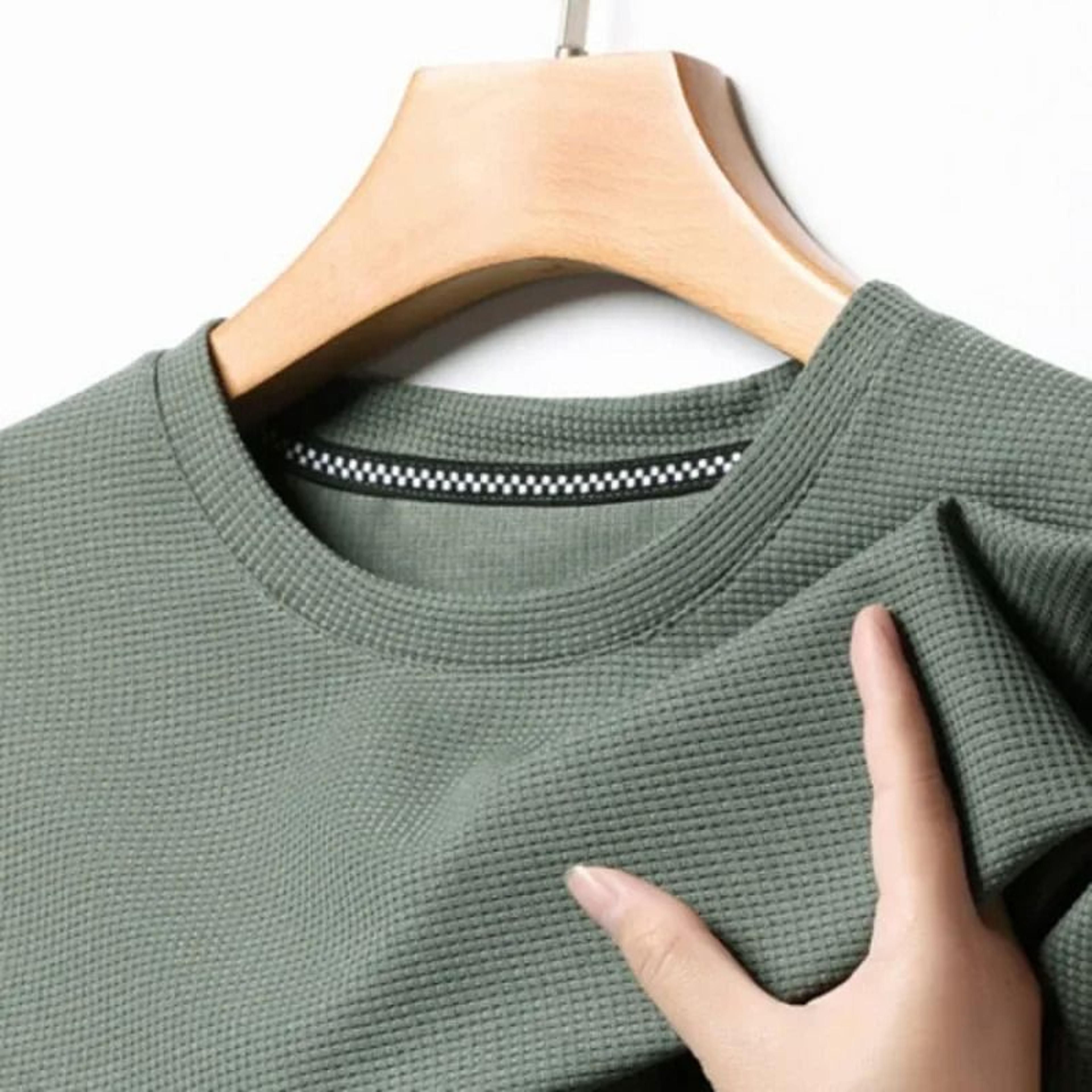 mens summer waffle knit short sleeve t shirt with round neck