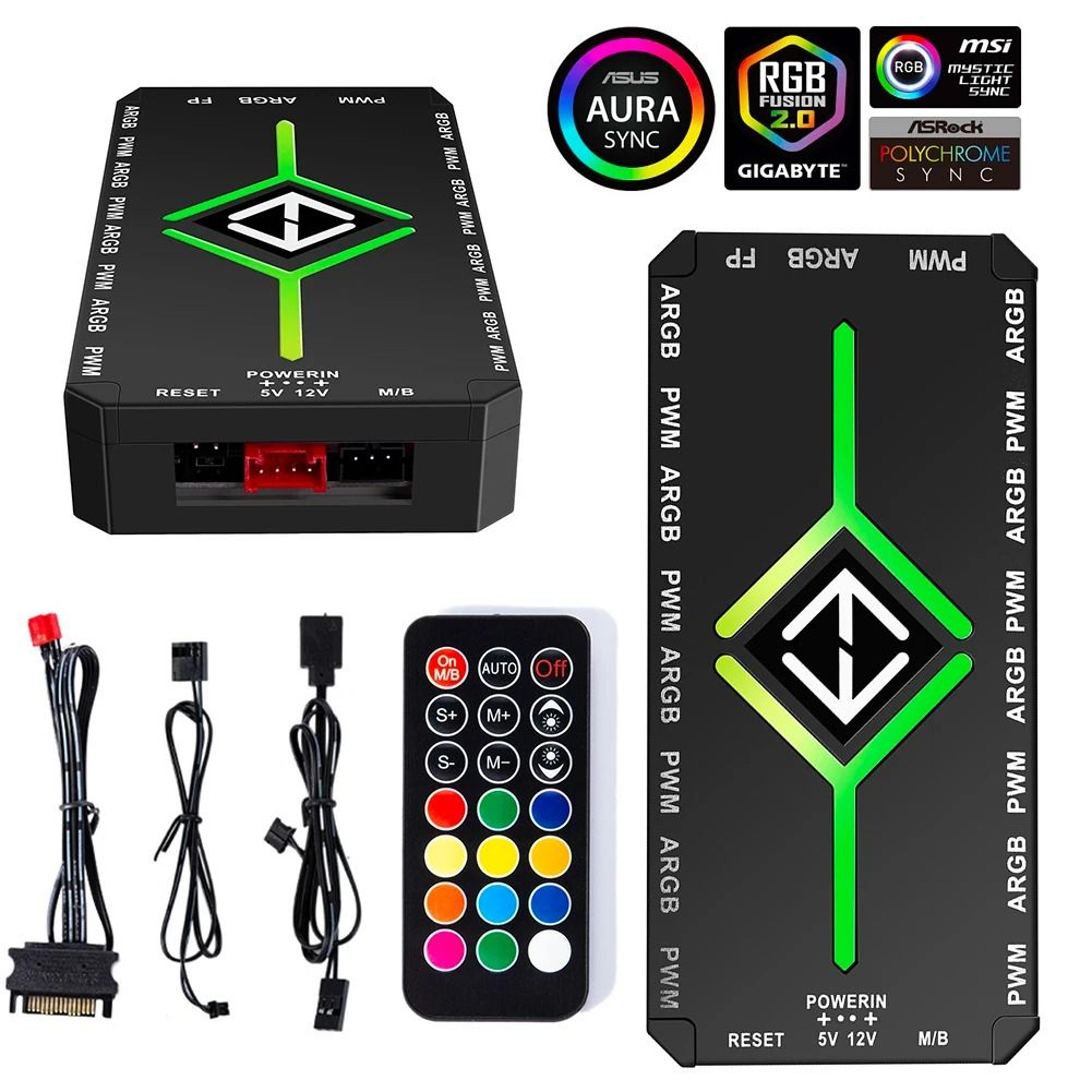3 in 1 pwm and argb magnetic fan hub splitter with remote control