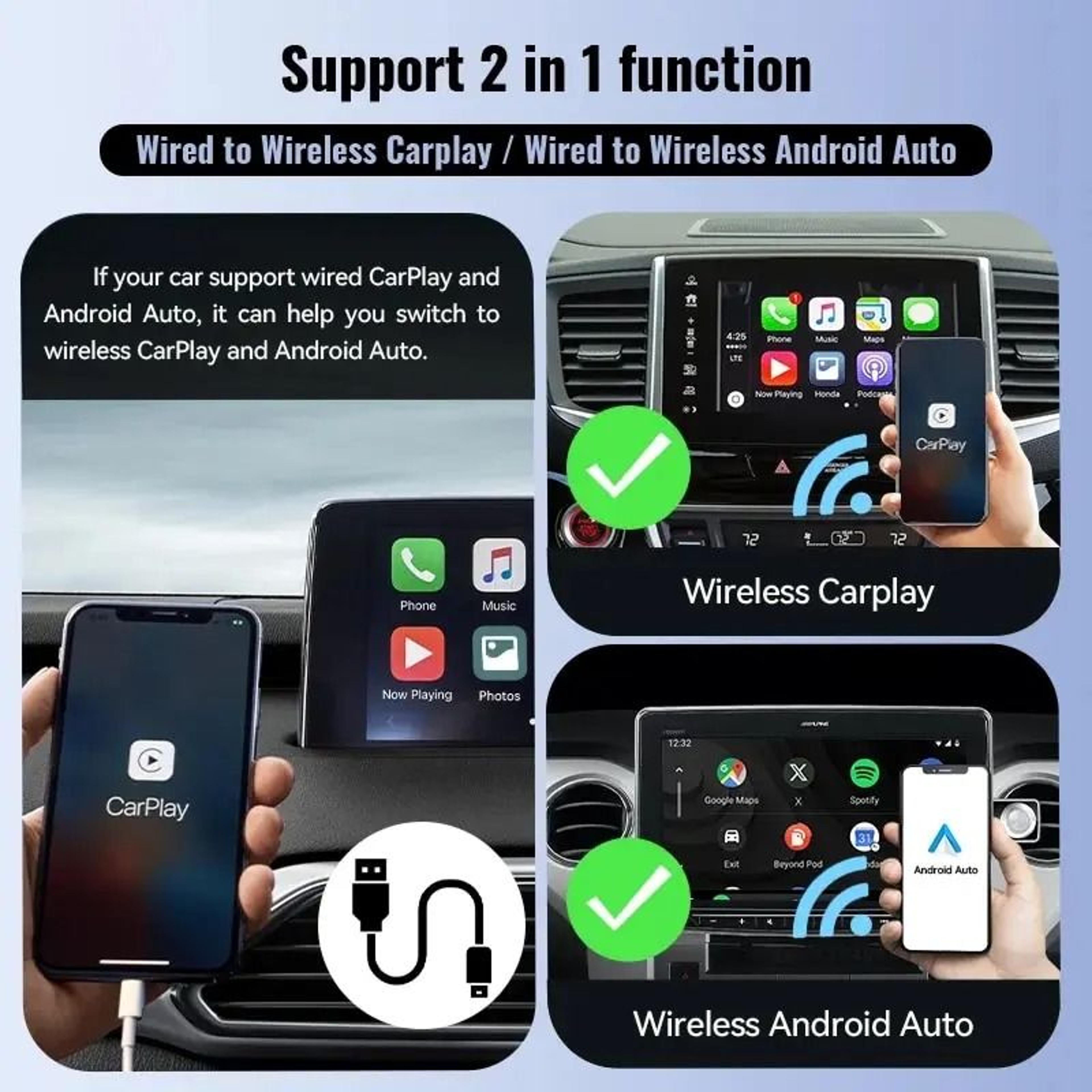 smart wireless car adapter for carplay and android auto