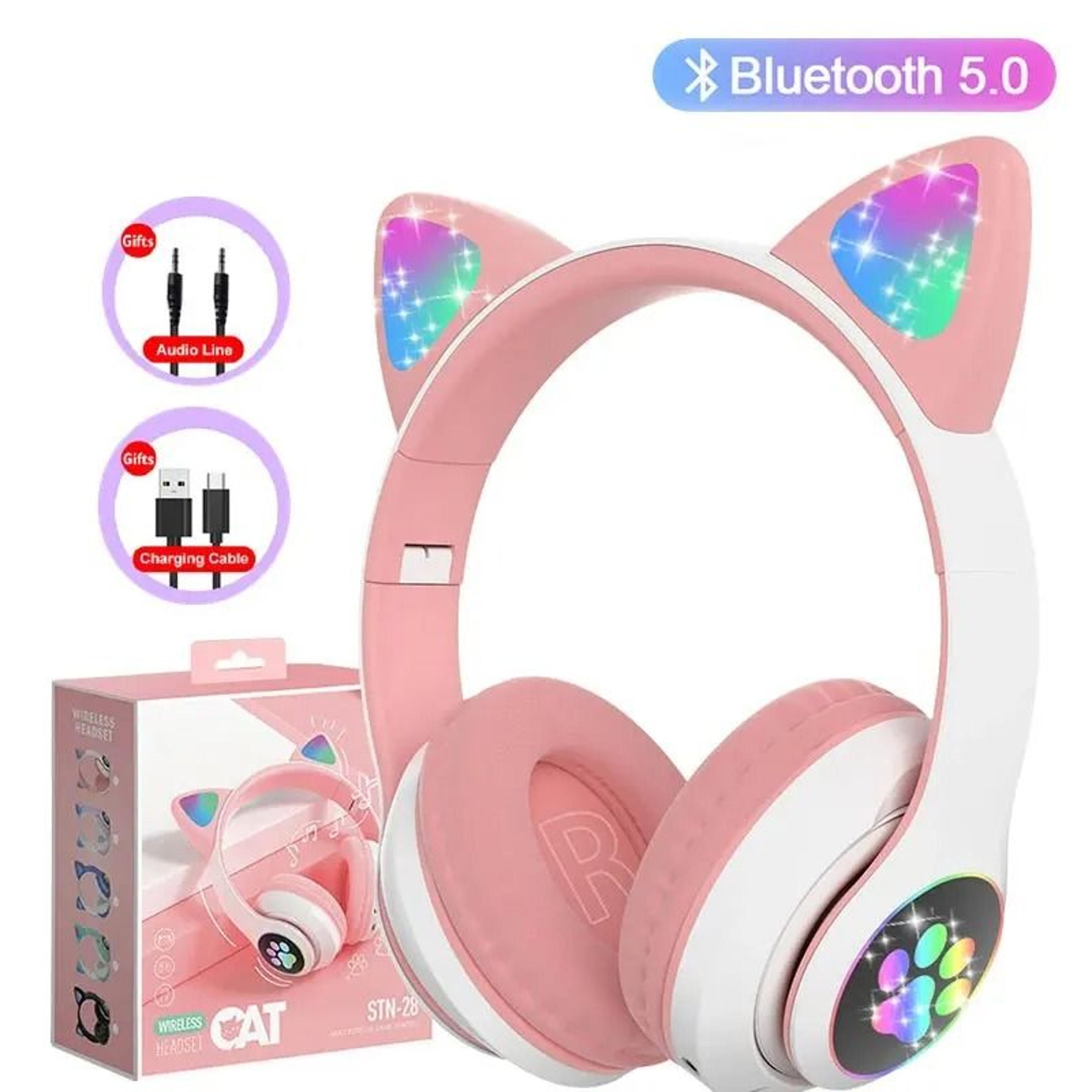 led cat ear wireless headphones with microphone