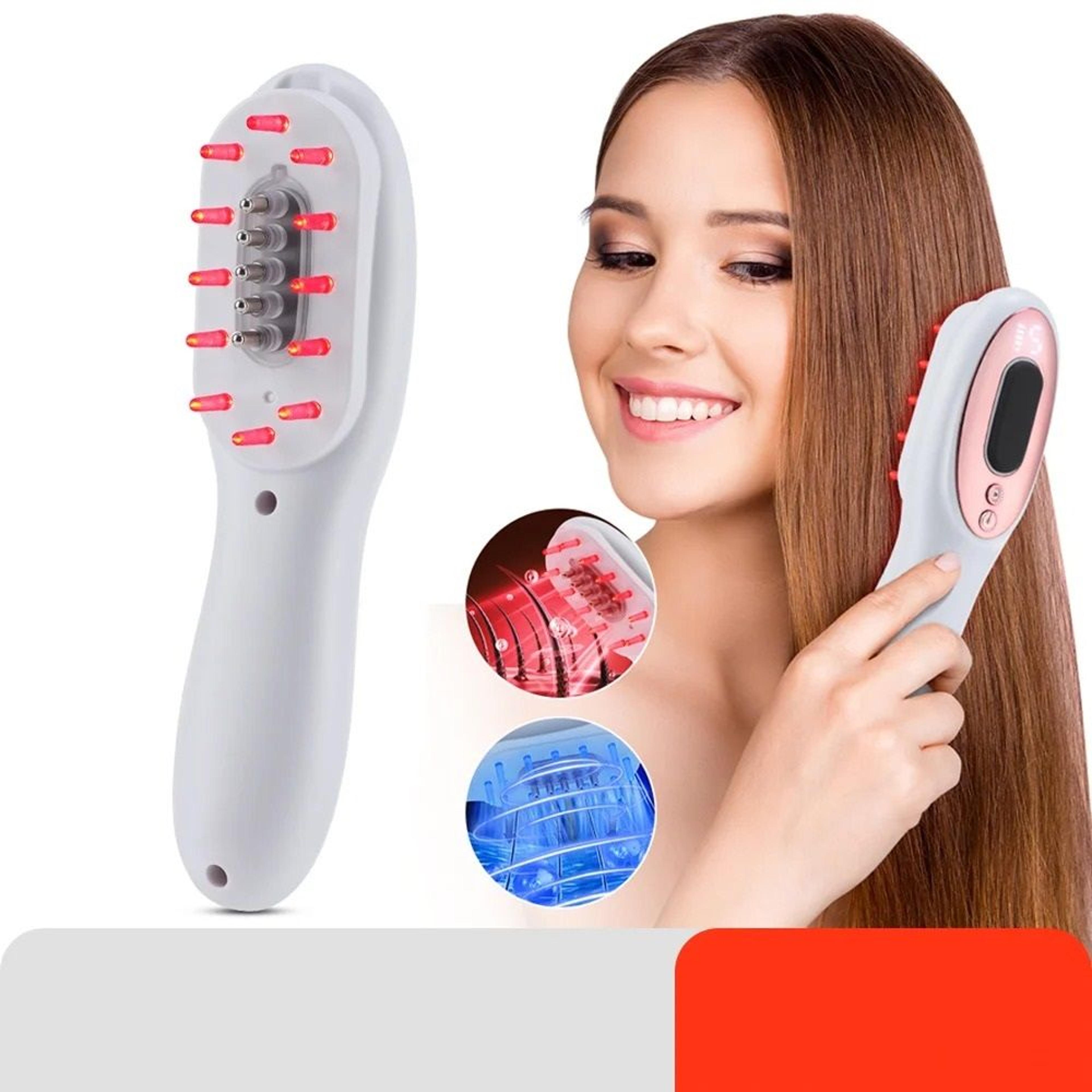 blue and red light therapy hair growth massage comb with scalp applicator