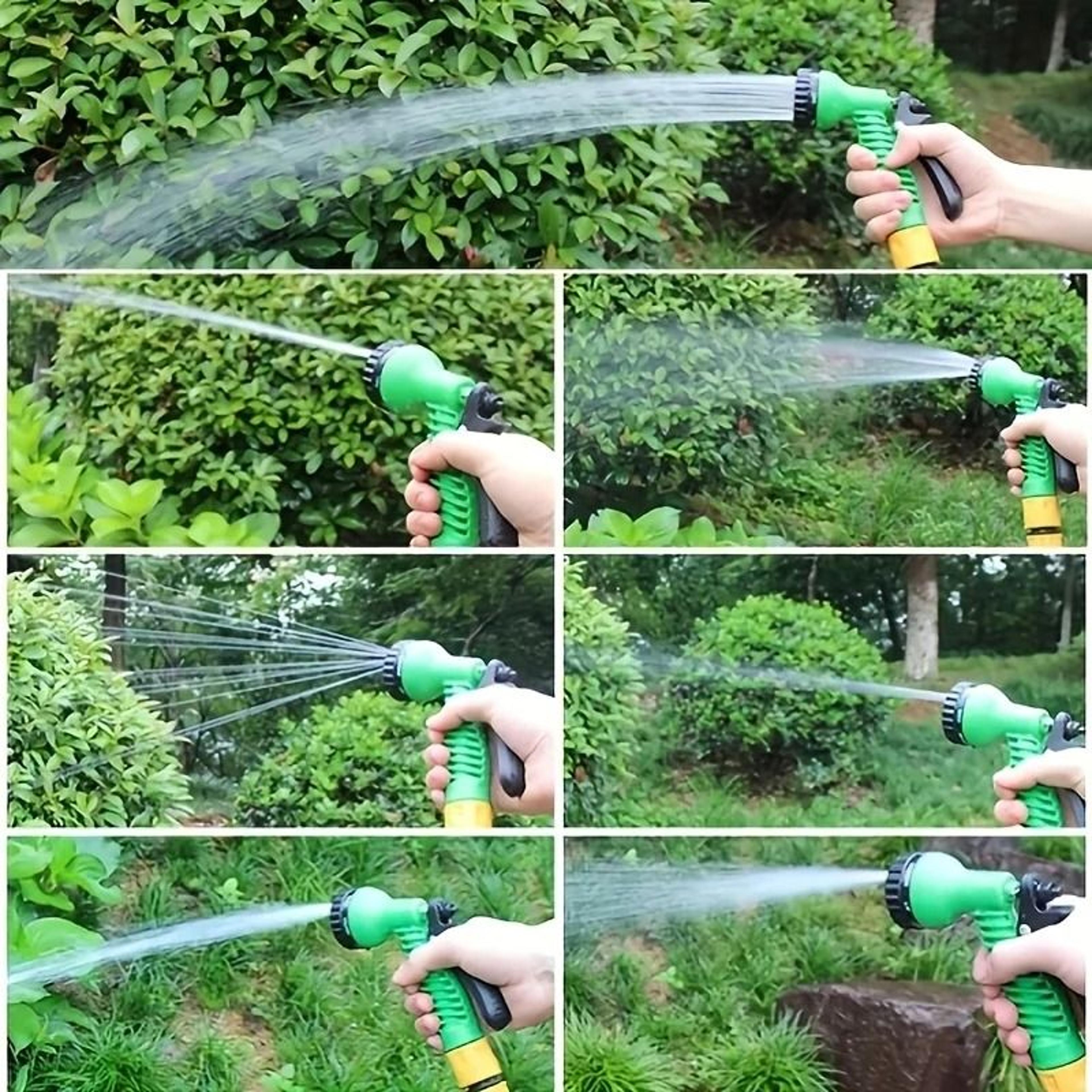 7-function expandable garden hose with adjustable nozzle for lawn and car cleaning