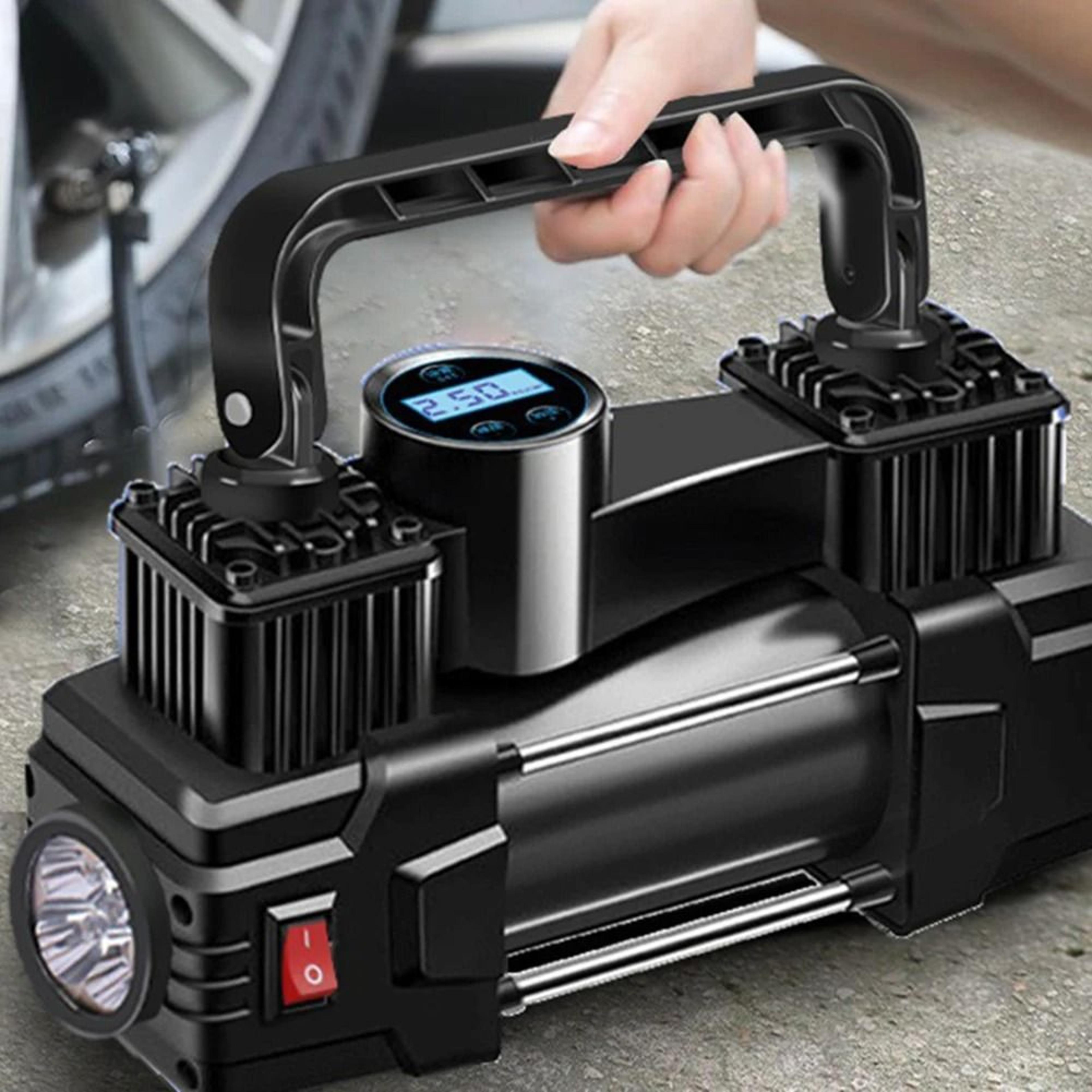 heavy duty dual cylinder mini air compressor with led light