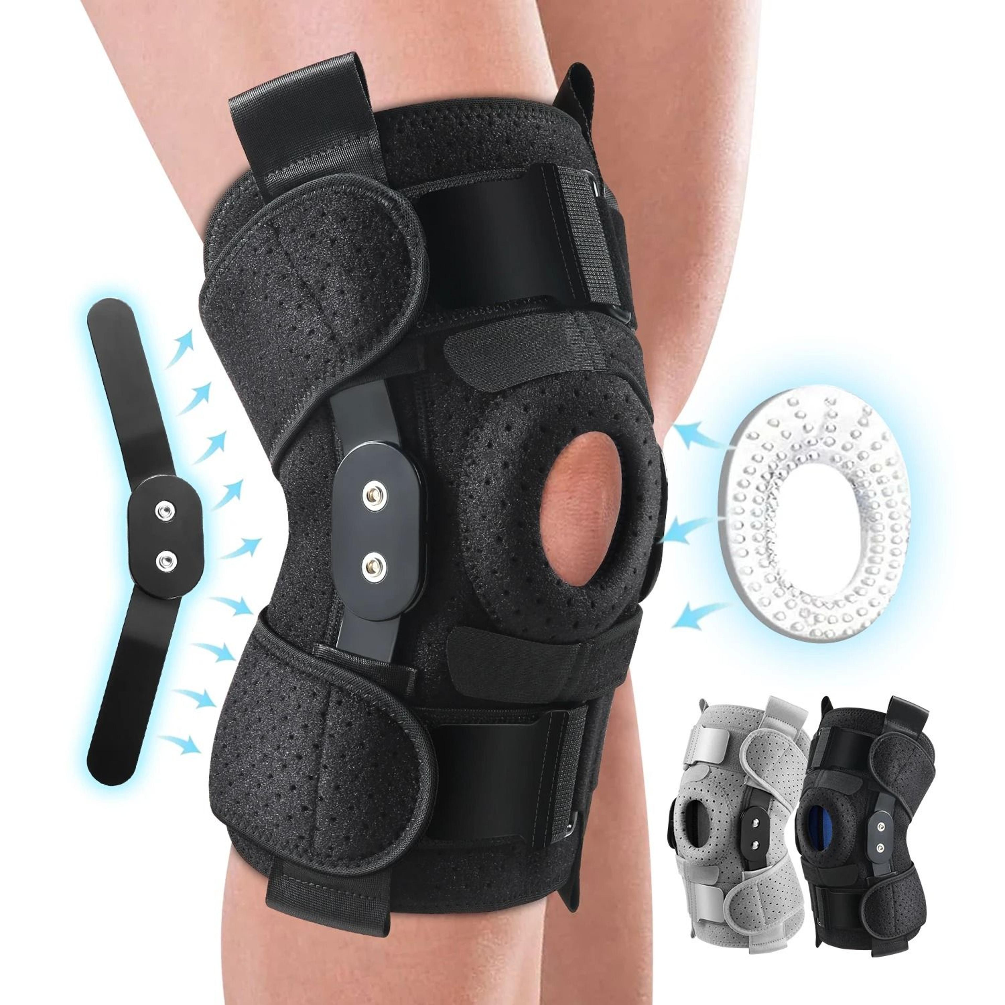 hinged knee support brace with side stabilizers and gel pads