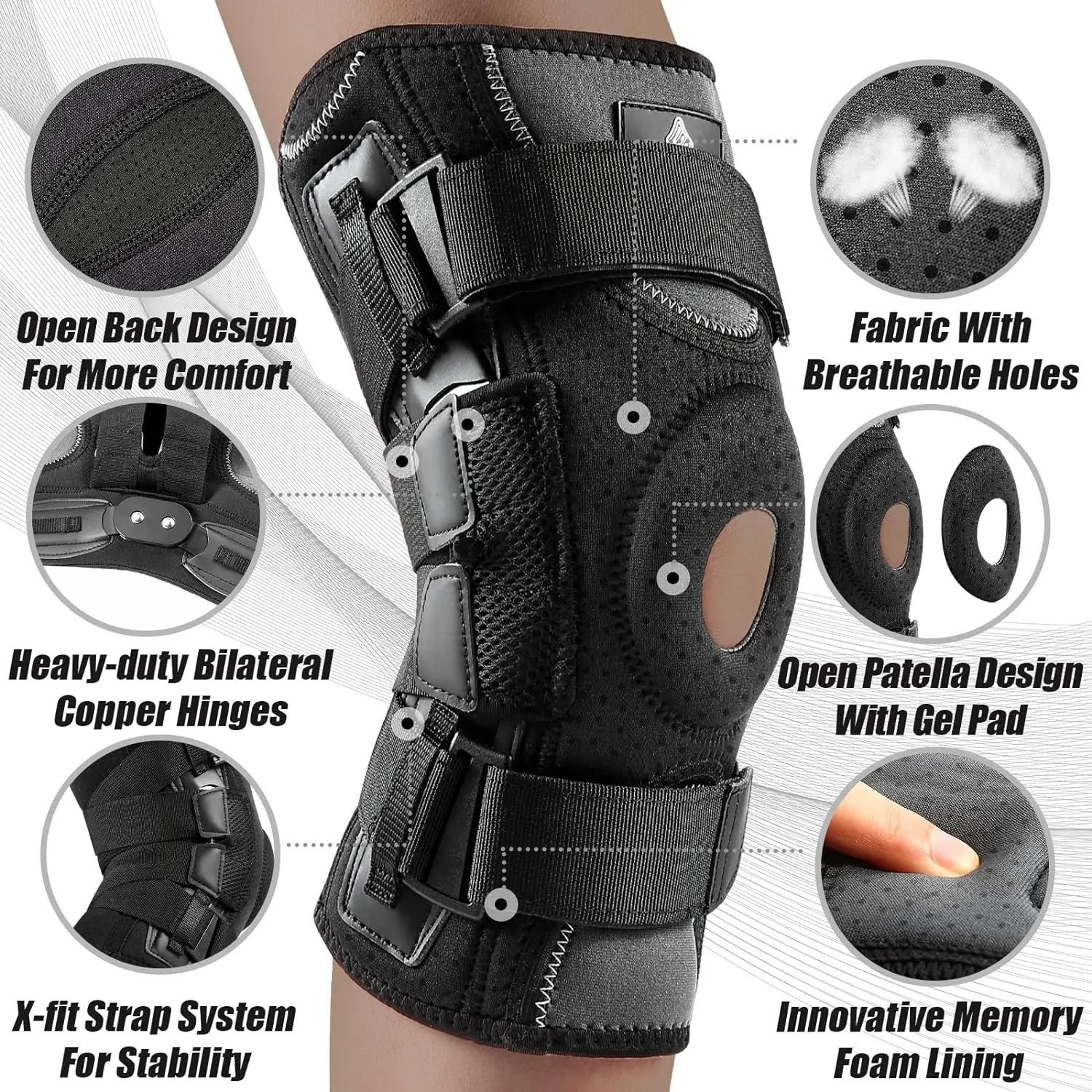 professional hinged knee support brace with gel pad and side stabilizers