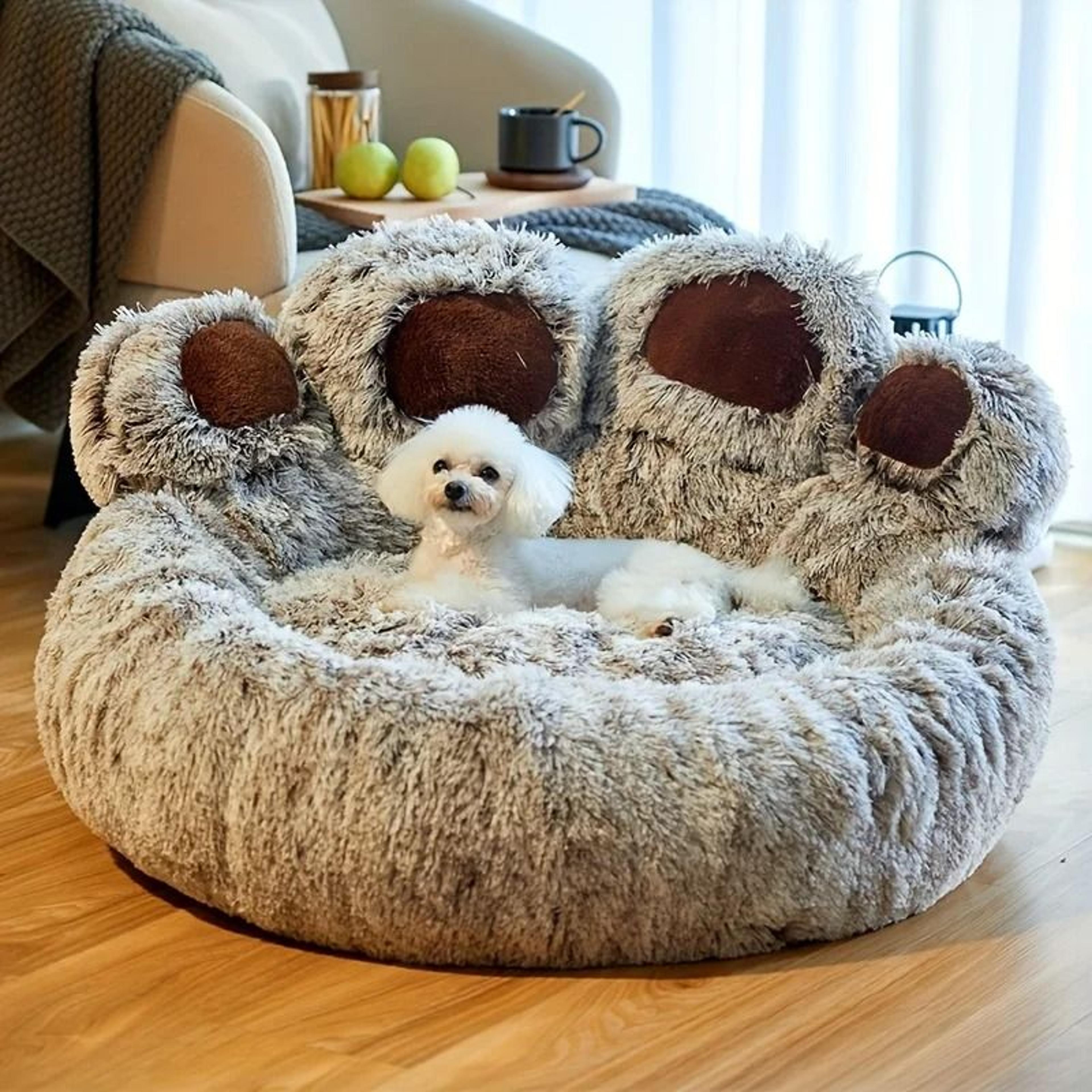 cozy bear paw pet bed for dogs and cats