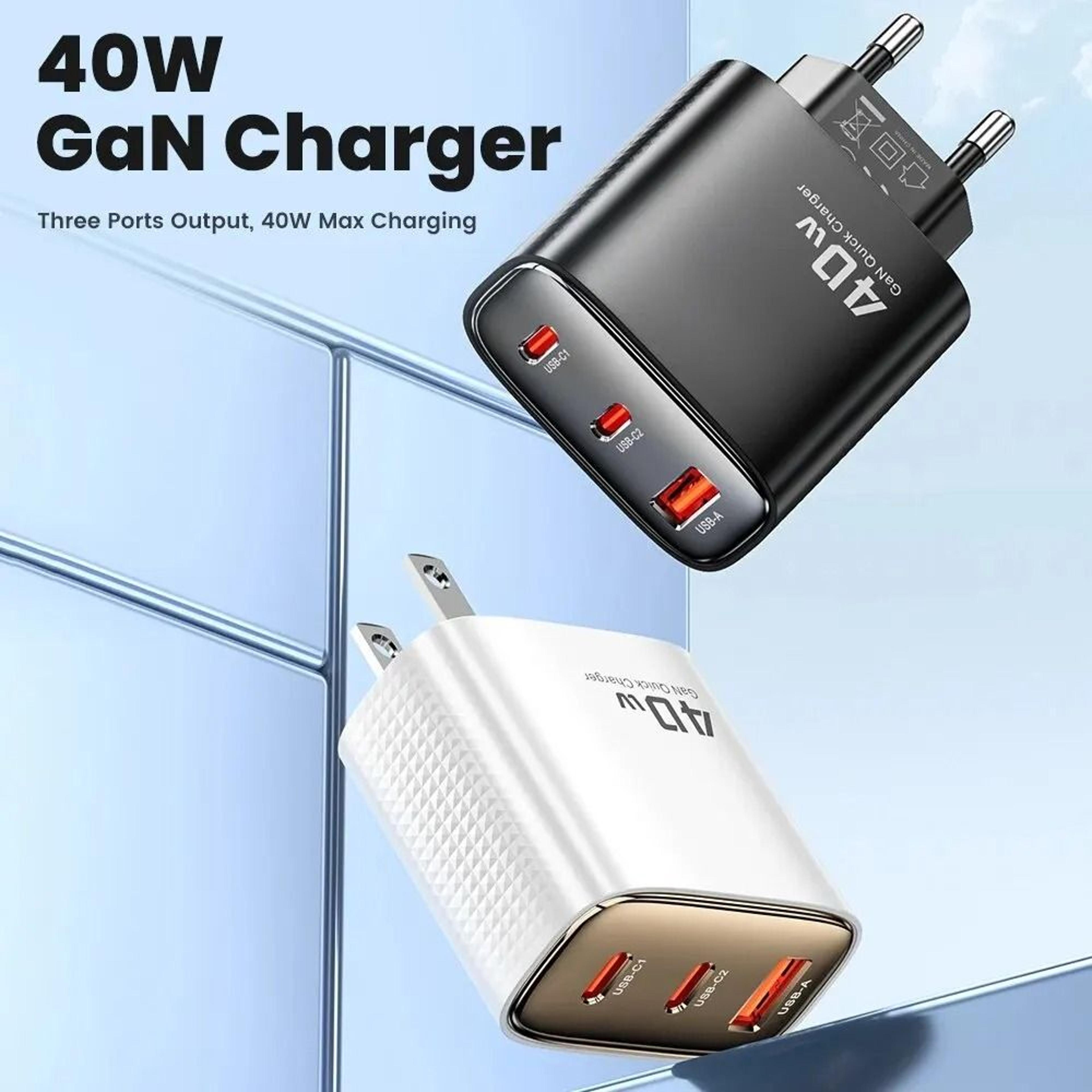 high speed dual port gan fast charger 40w usb c power adapter