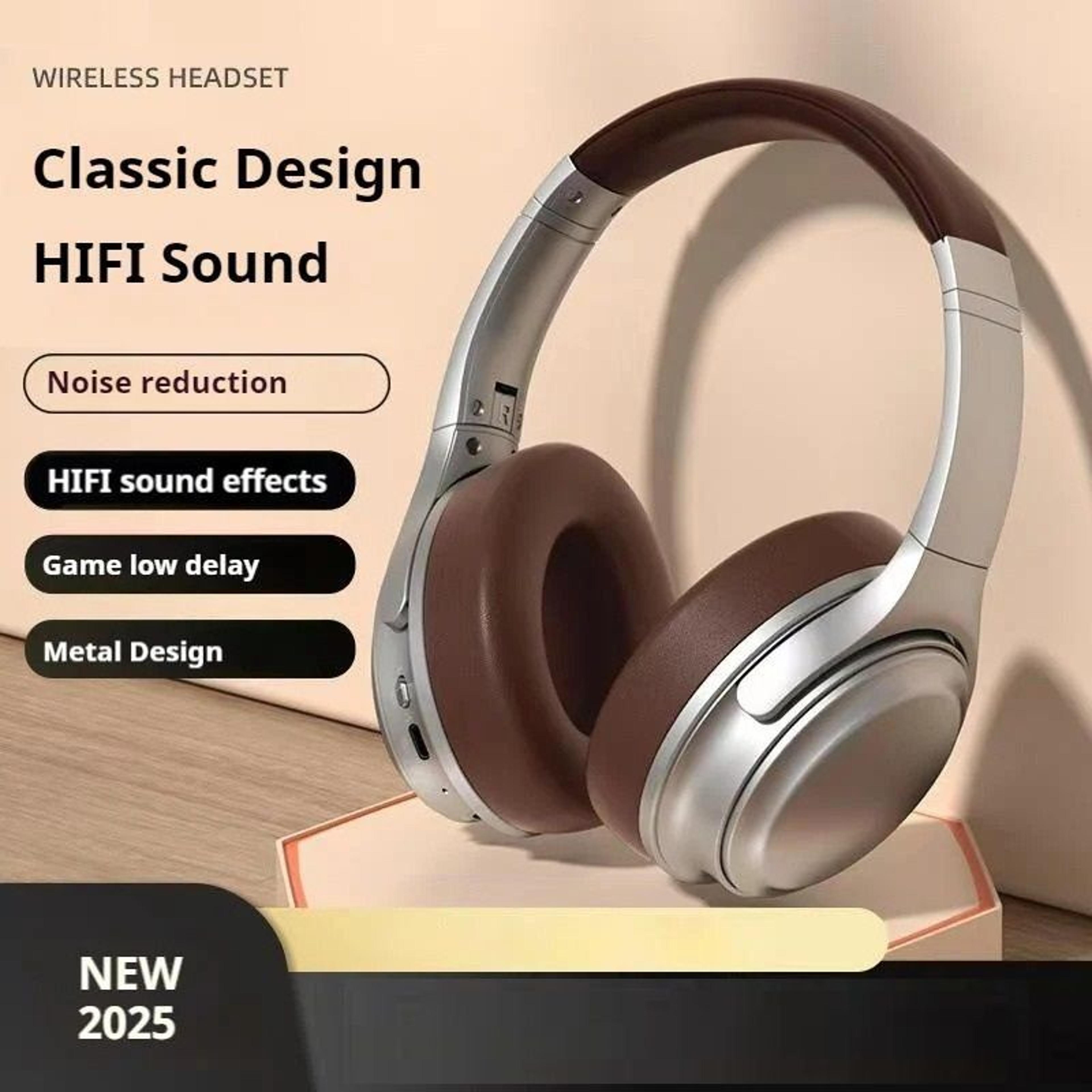 metal design wireless bluetooth headphones hifi stereo headset