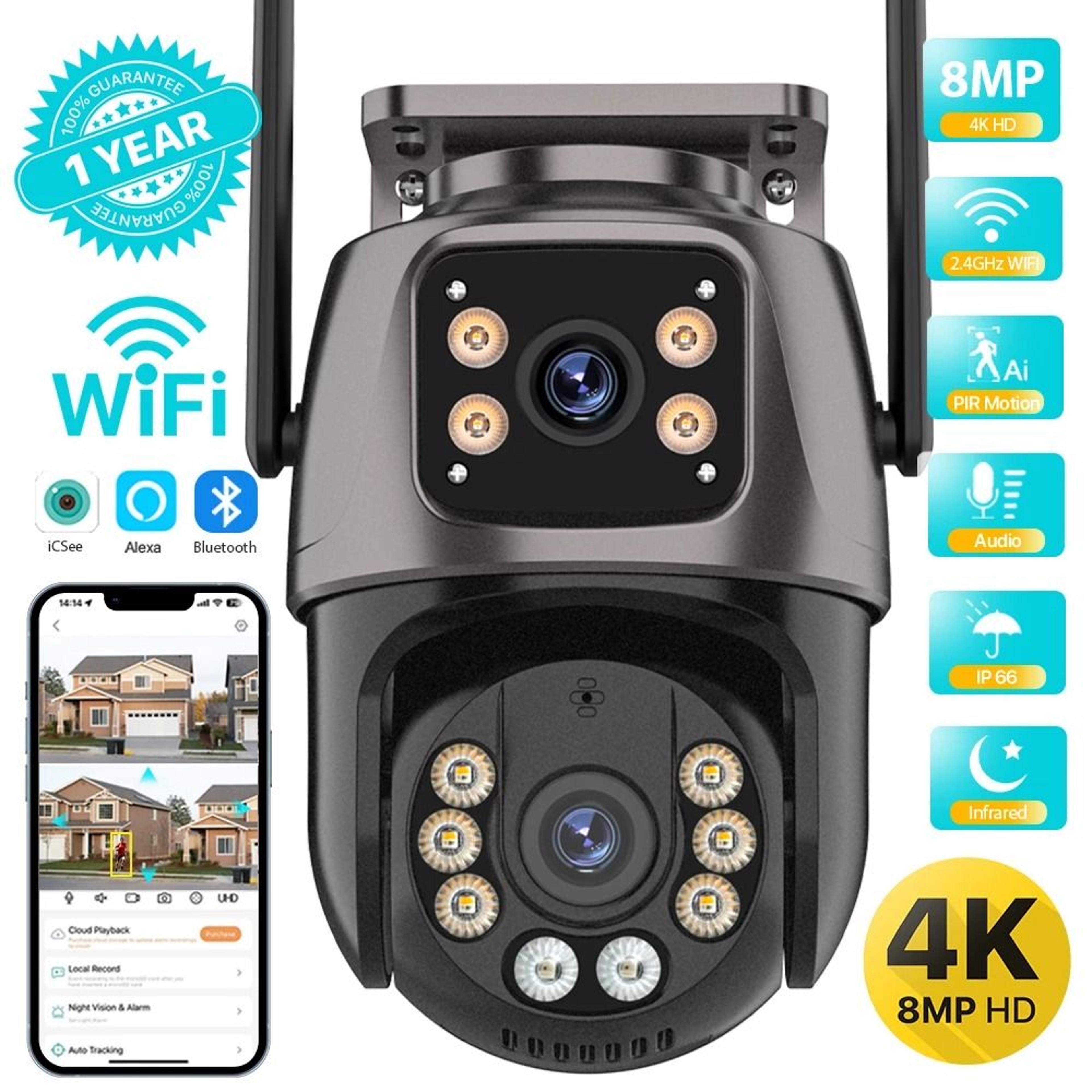 4k hd dual lens wifi security camera with auto tracking and night vision