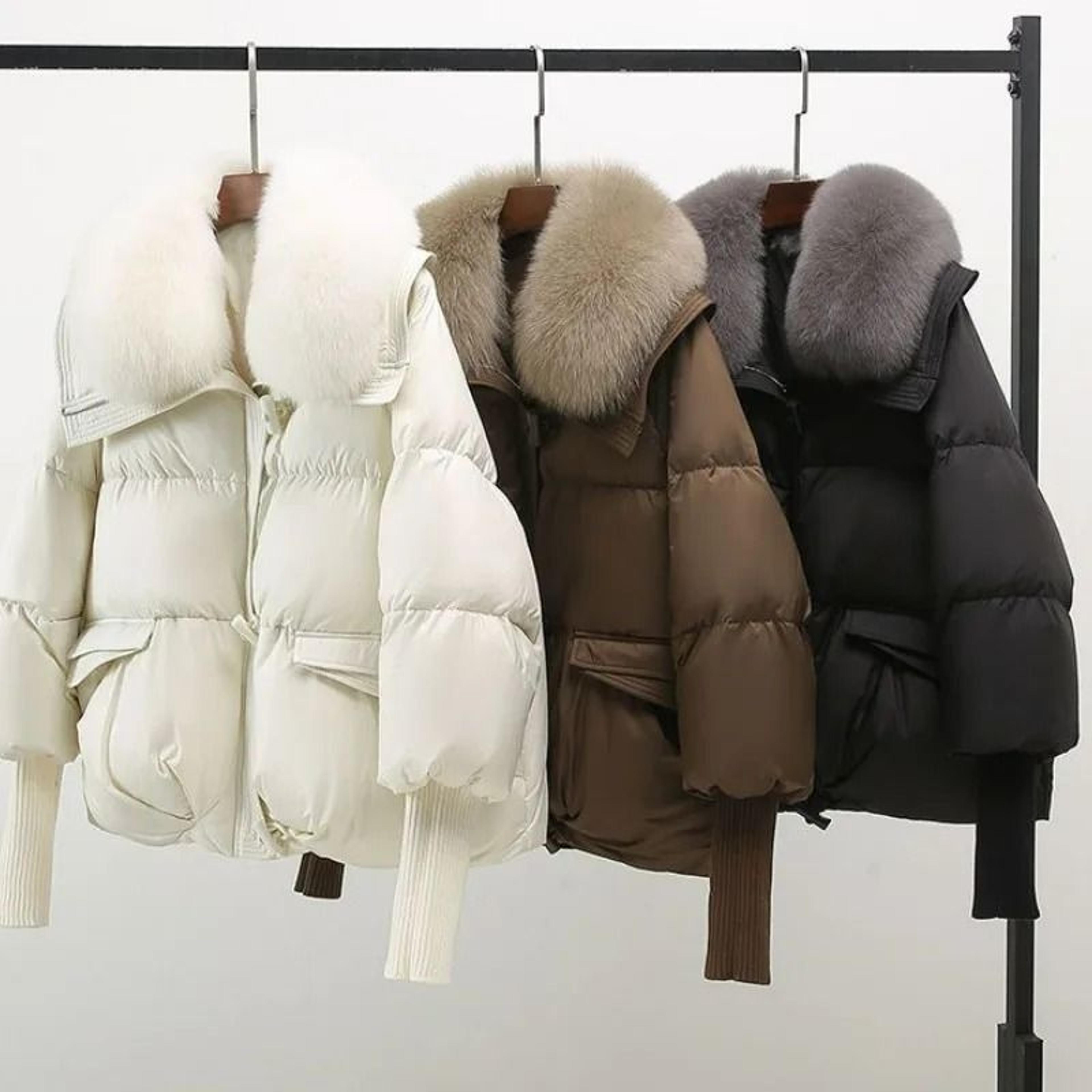 womens warm thick cotton padded jacket with fur collar