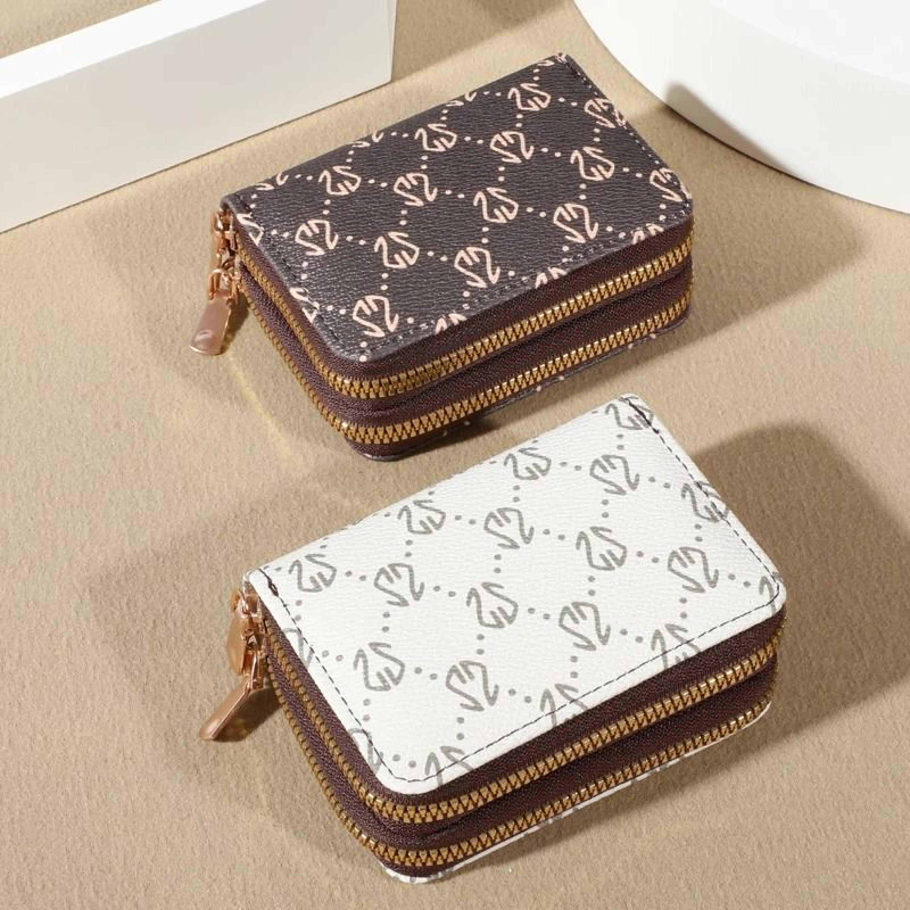 vintage faux leather card holder wallet with zipper and coin pocket