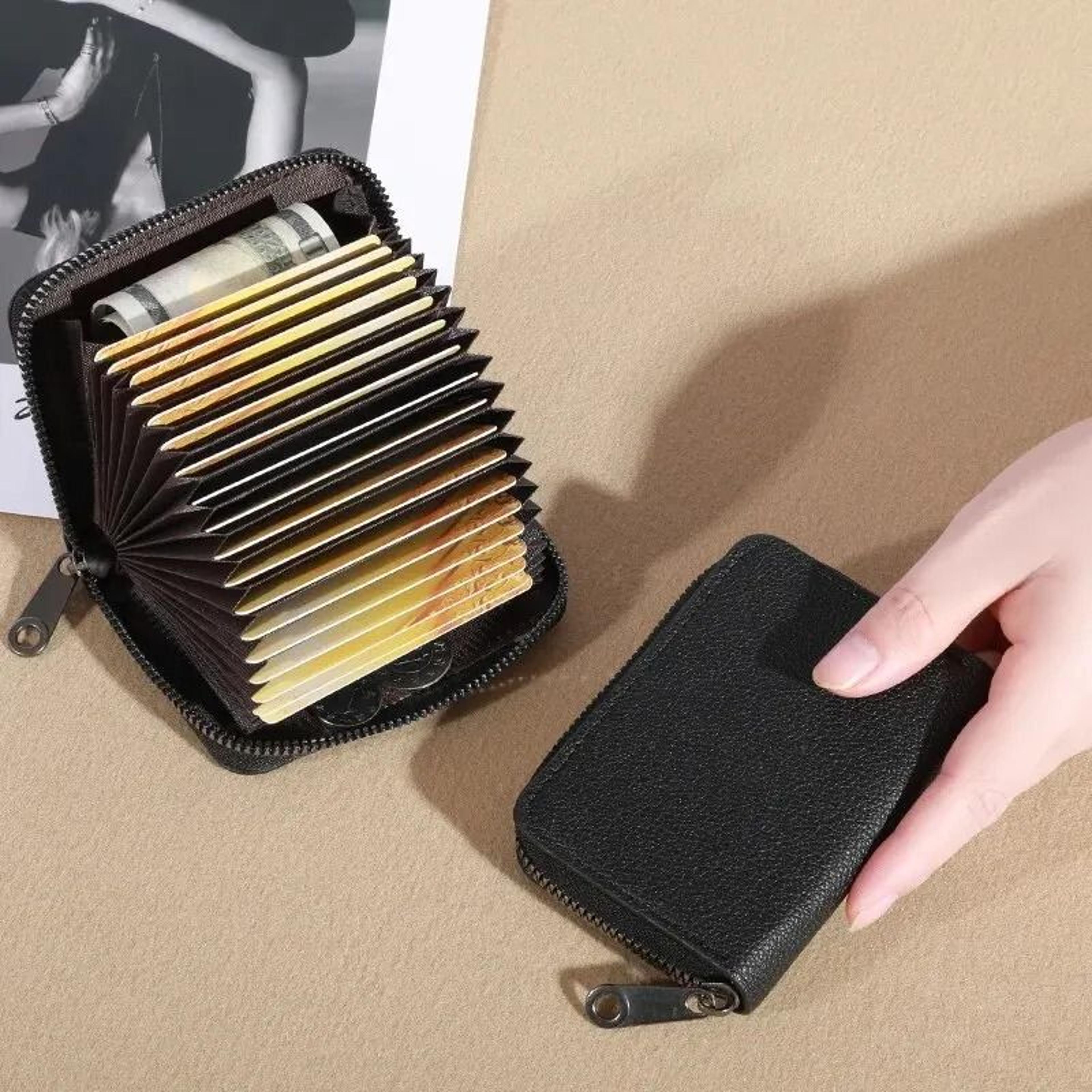 pu leather card holder wallet with 20 slots and coin pouch