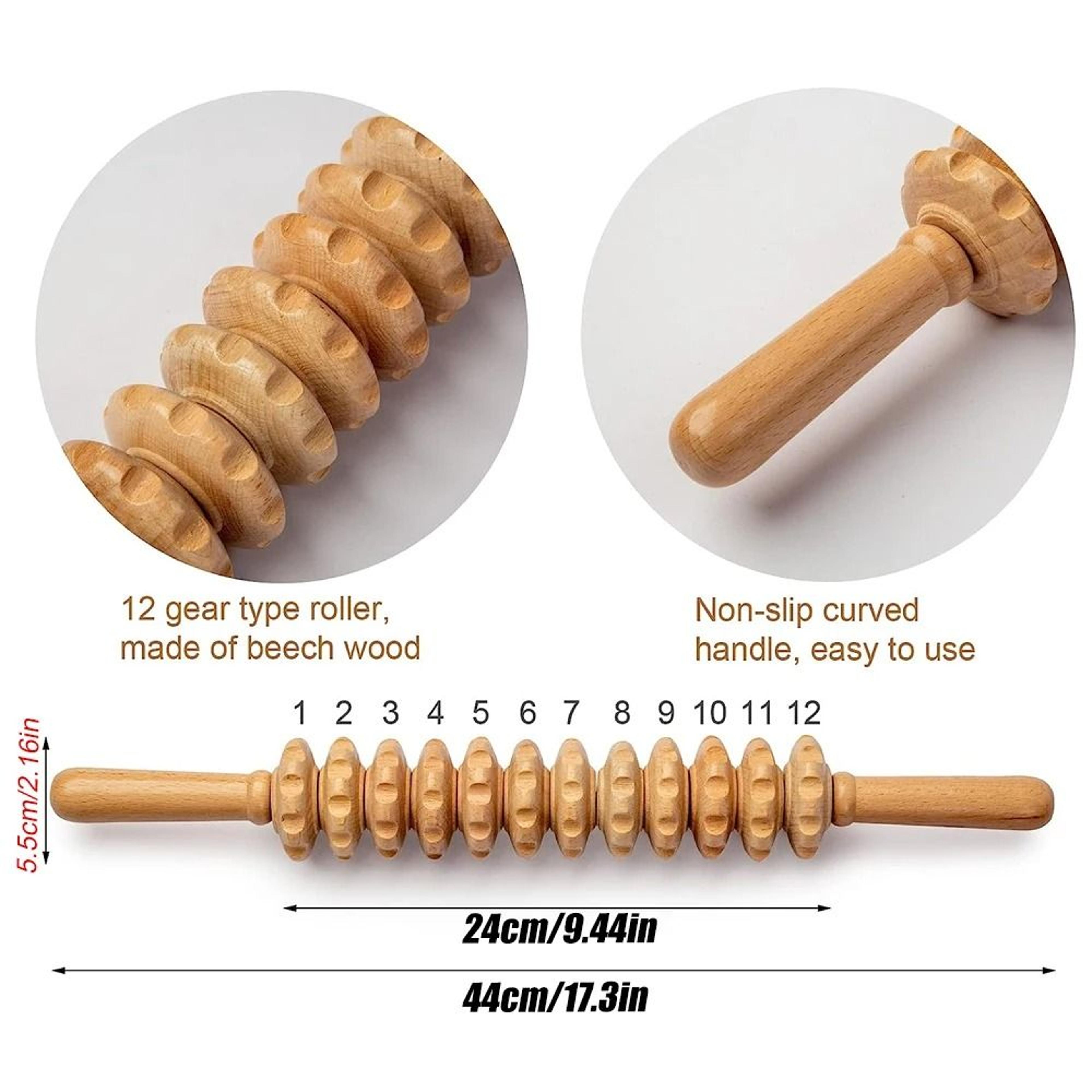 wooden therapy roller for lymphatic drainage and muscle relaxation