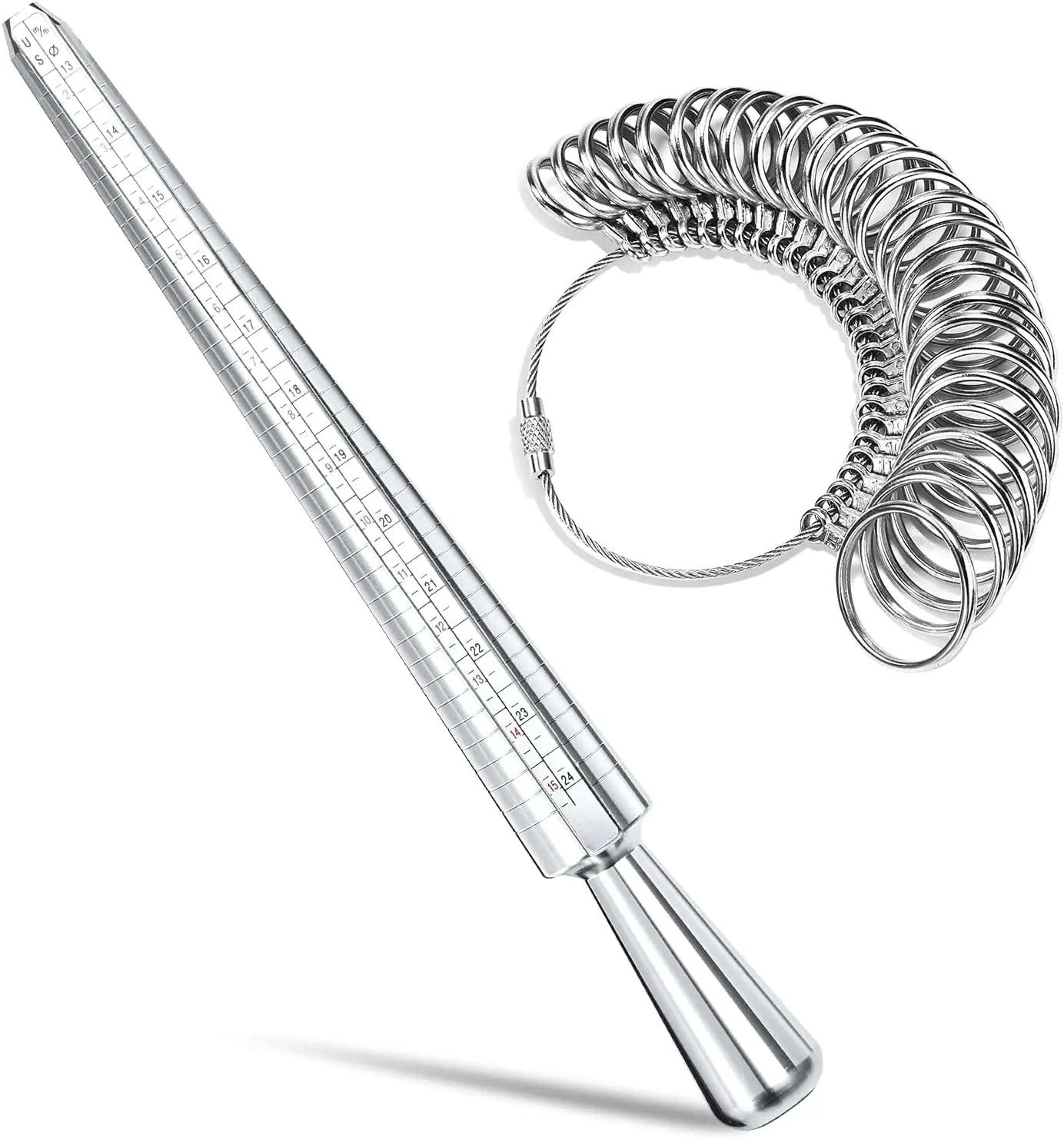aluminum ring measuring kit with mandrel and finger gauge