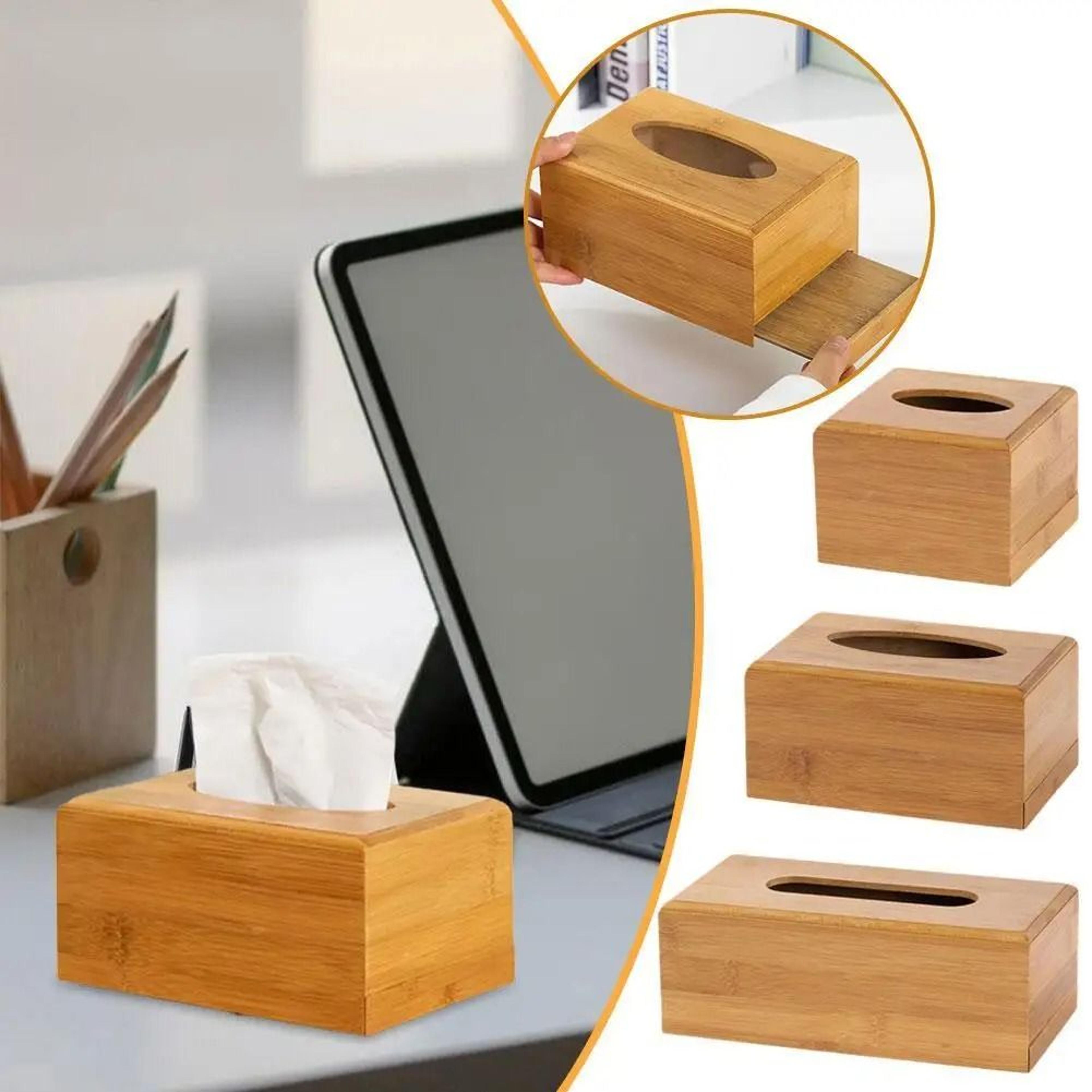bamboo wood tissue storage box for home and office