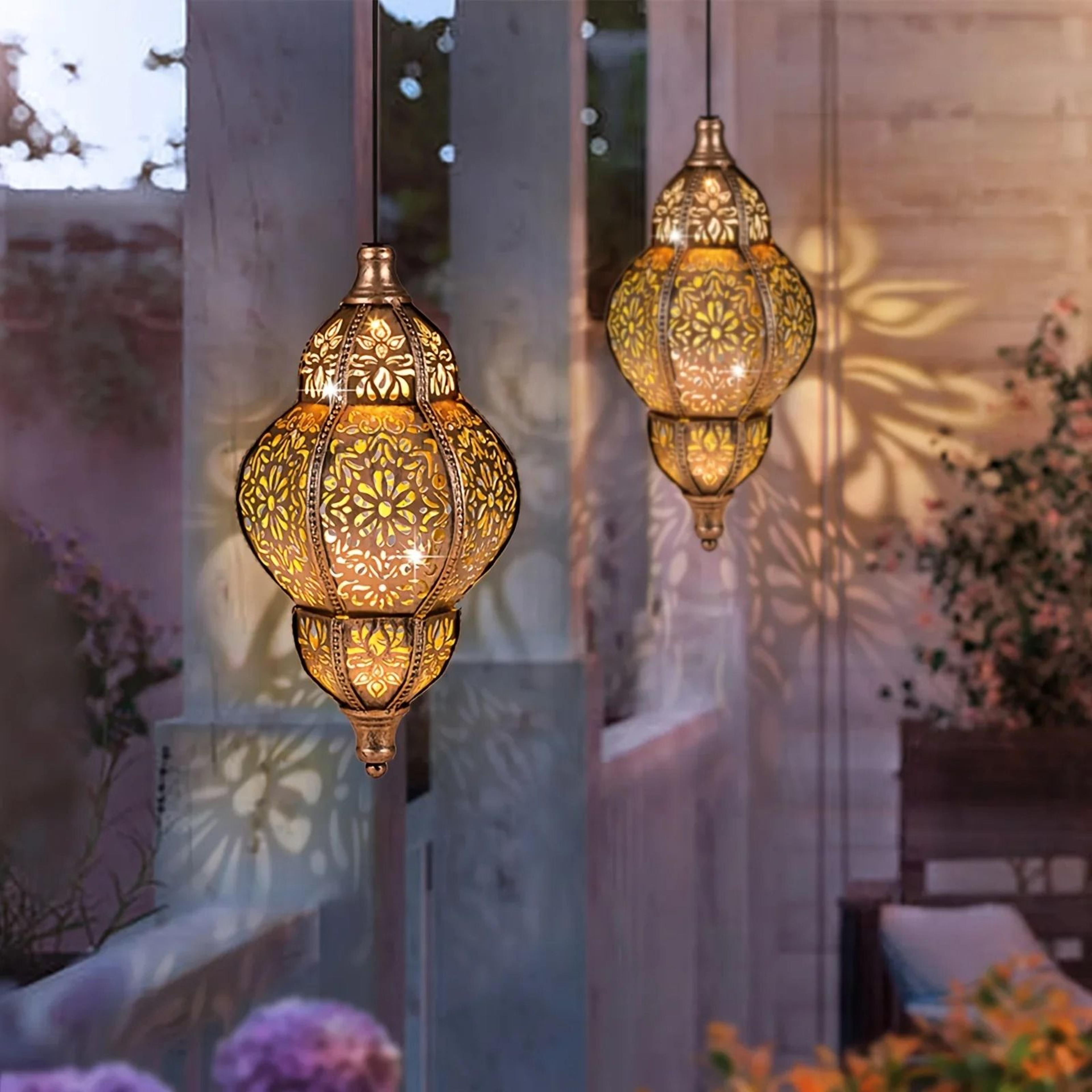 solar outdoor pendant light iron hollow out projection lantern