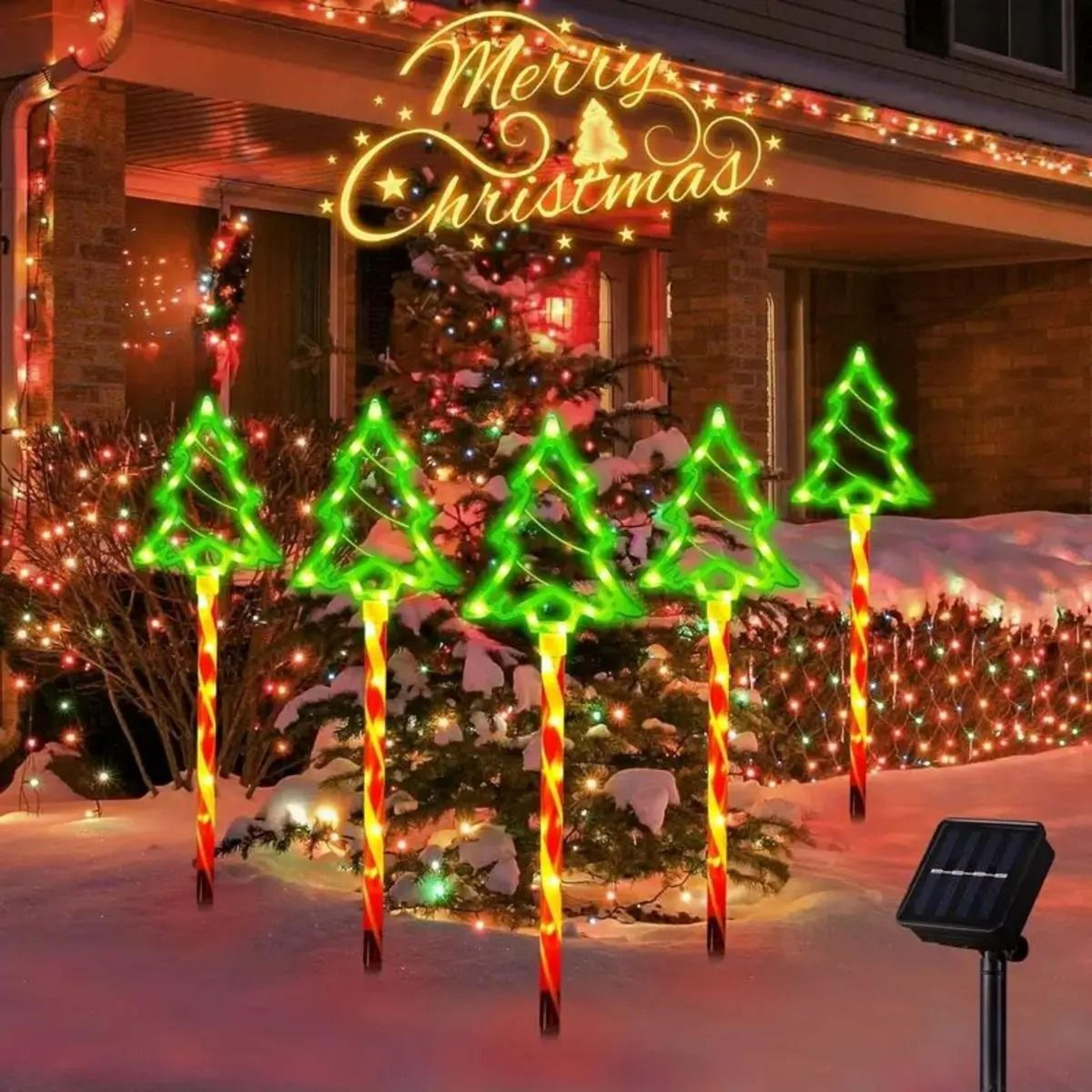 5 piece solar candy christmas tree decorative lights