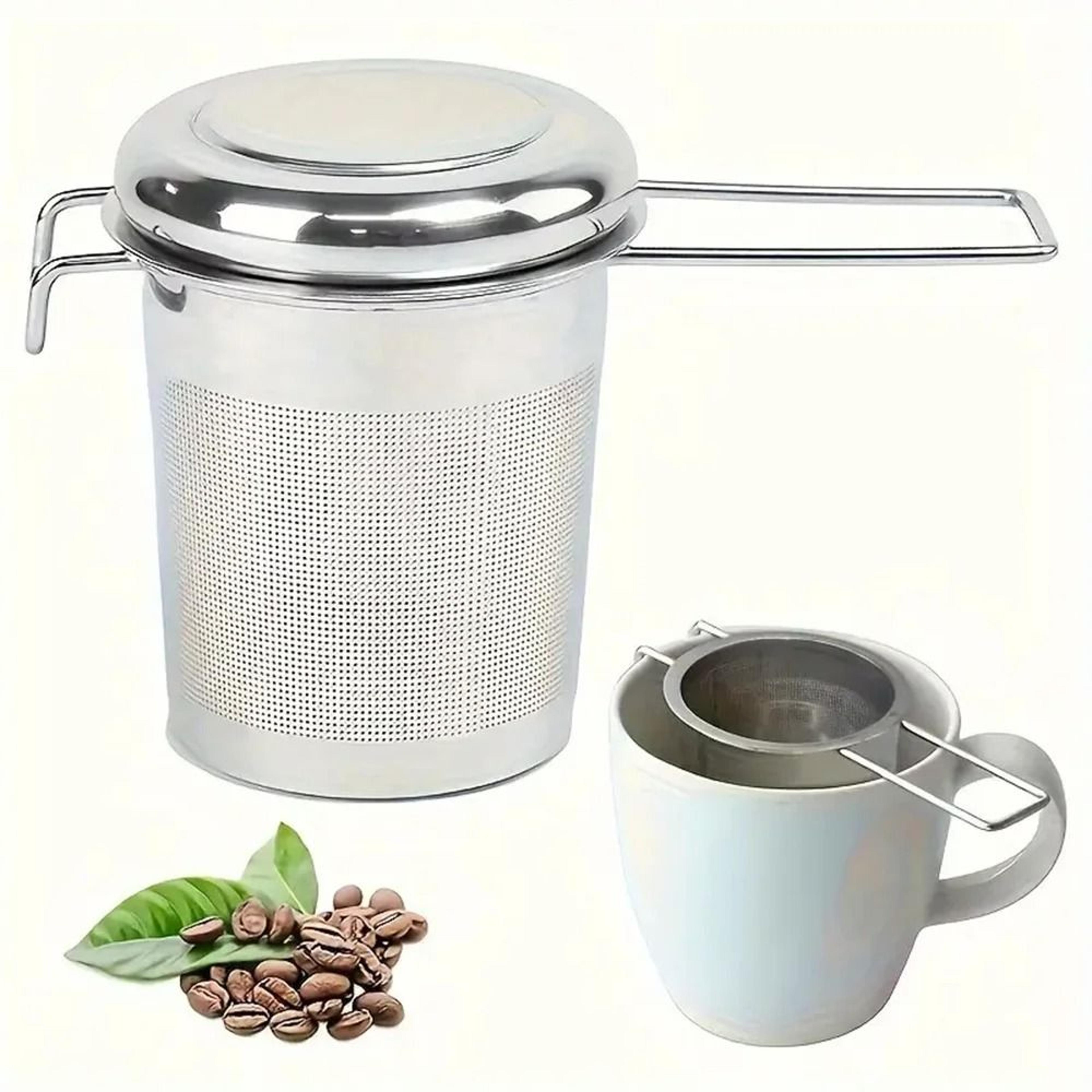 stainless steel tea filter with folding handle and lid