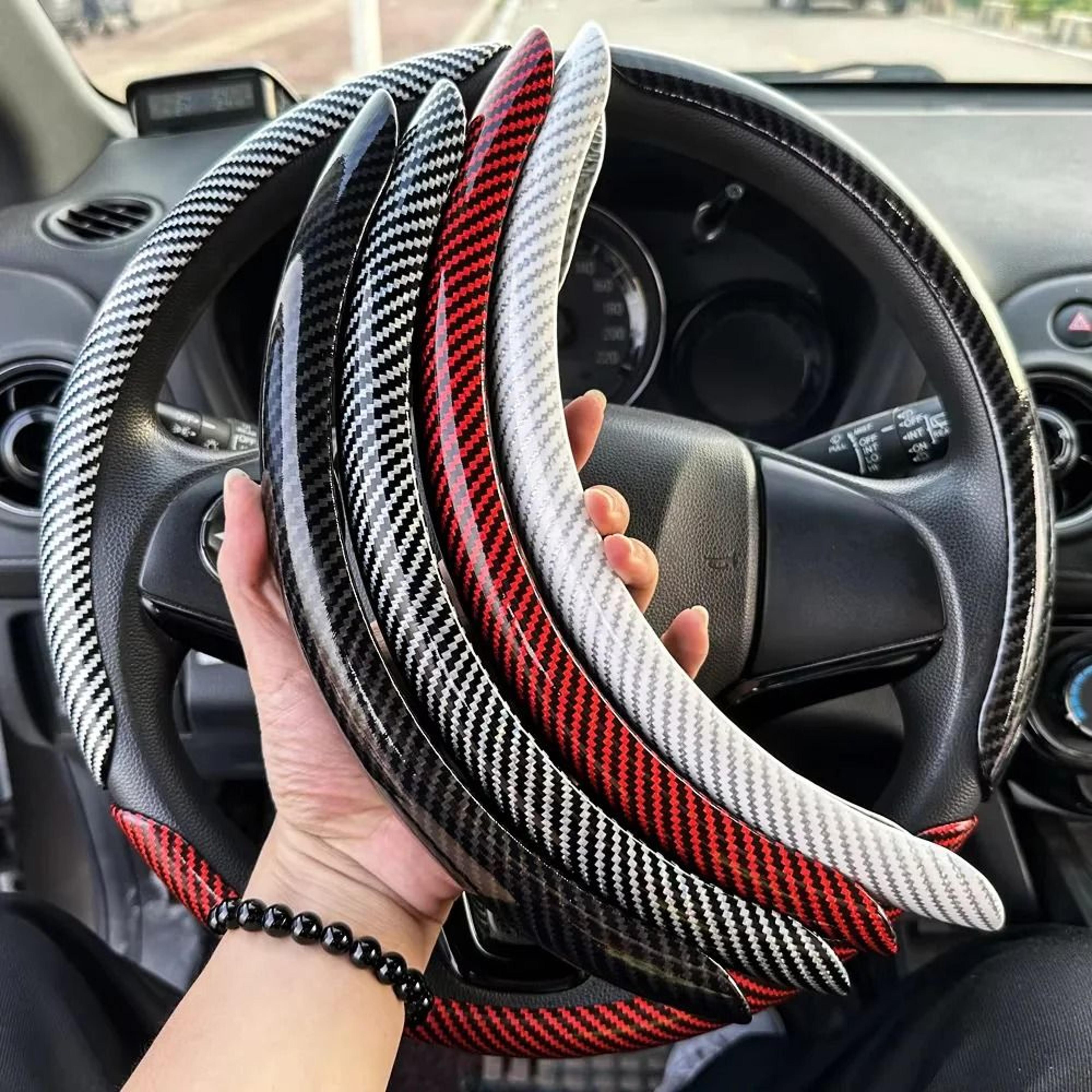 microfiber leather steering wheel cover with carbon fiber look