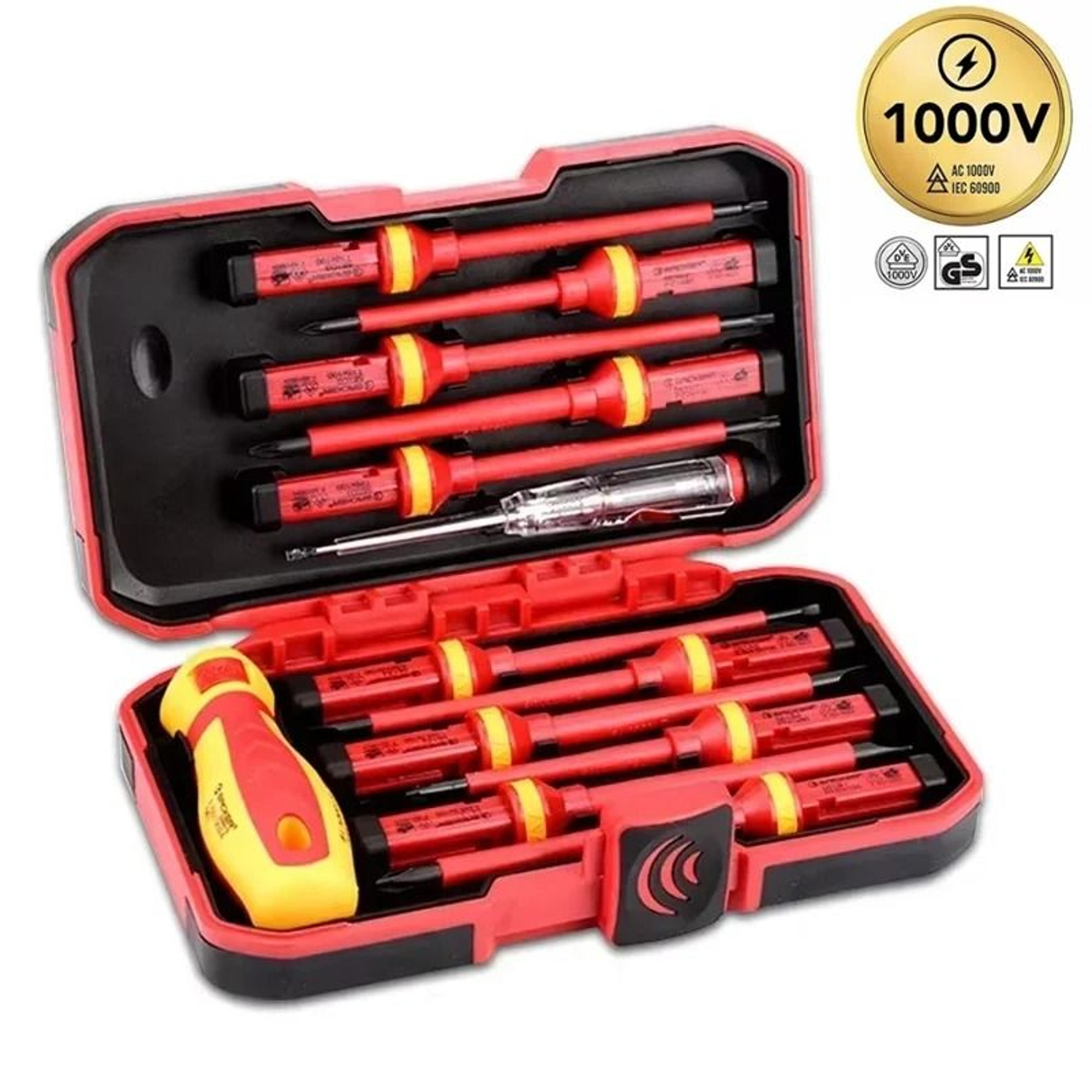 insulated screwdriver set for electrical work with magnetic tips and tester pen