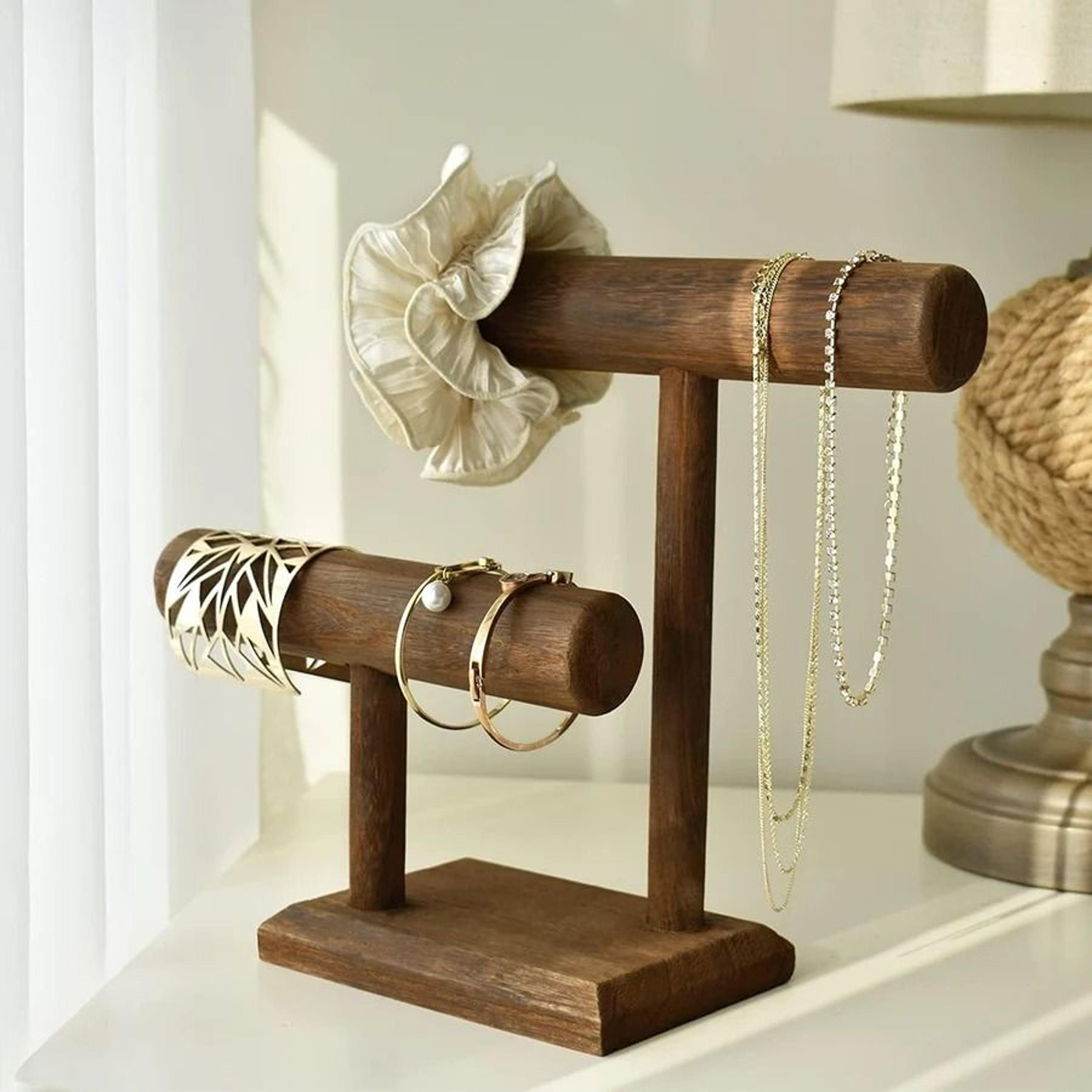 wooden watch holder stand display tower jewelry organizer for watches bracelets and necklaces