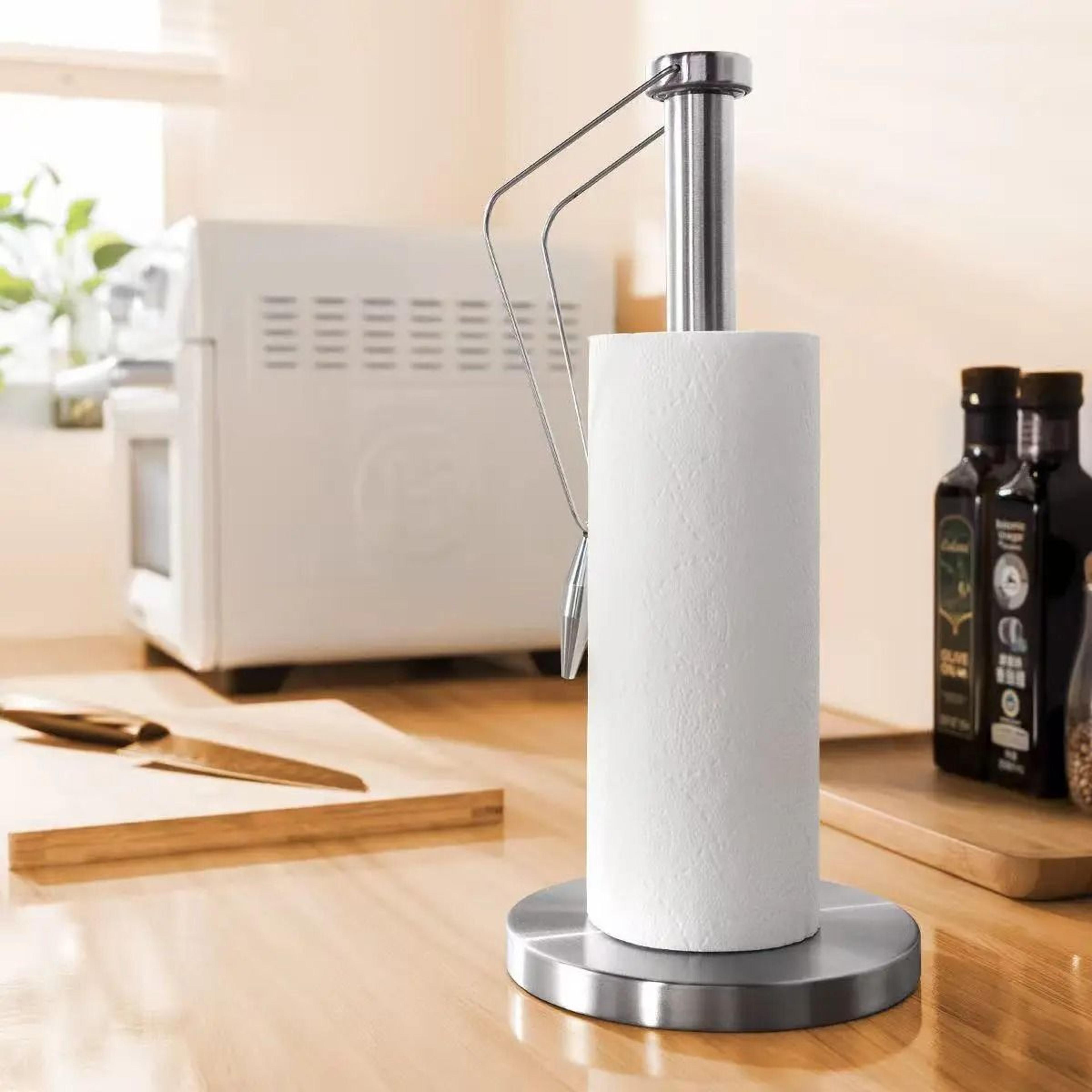 stainless steel vertical paper towel holder stand for kitchen countertop storage