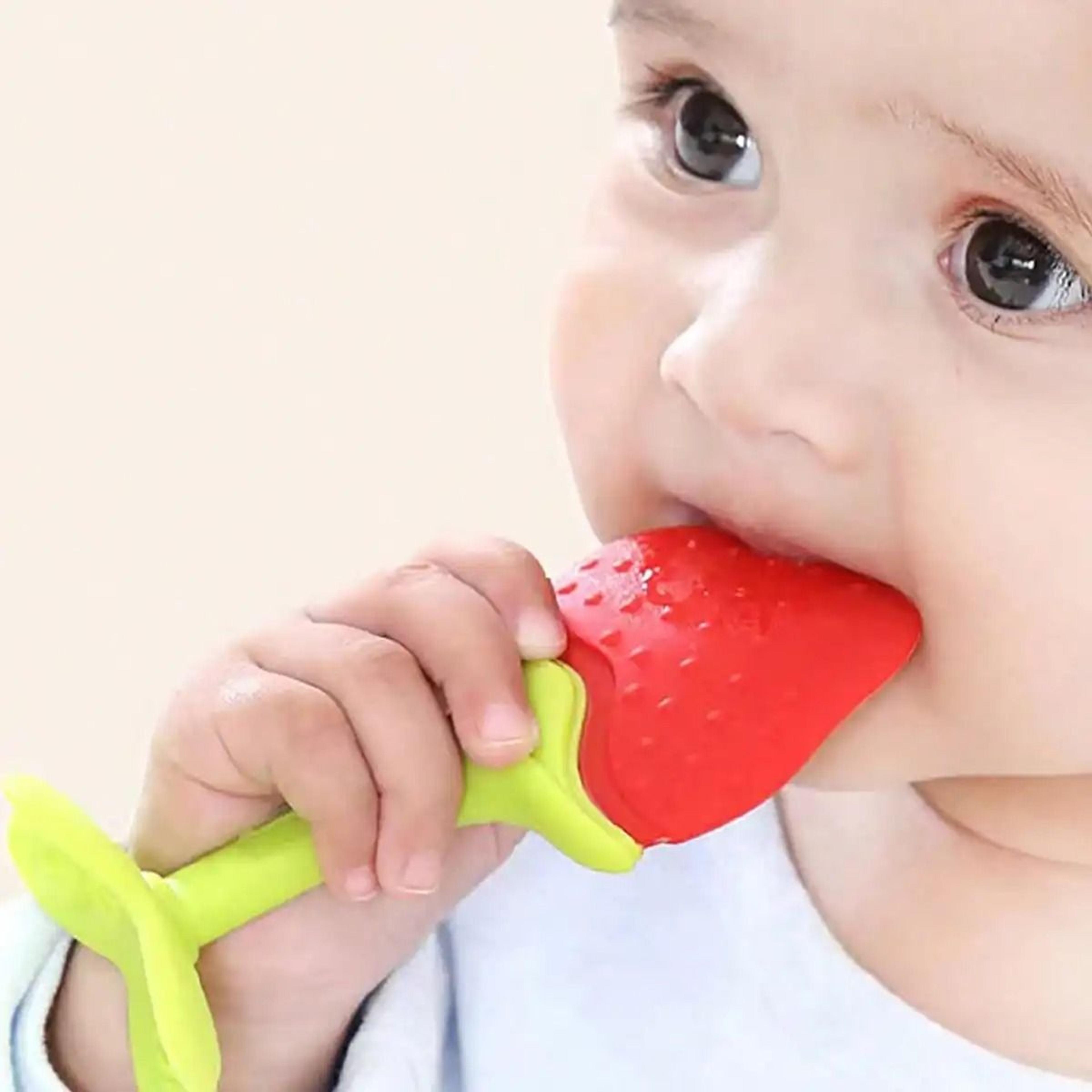 soft silicone strawberry and grape baby teether ring