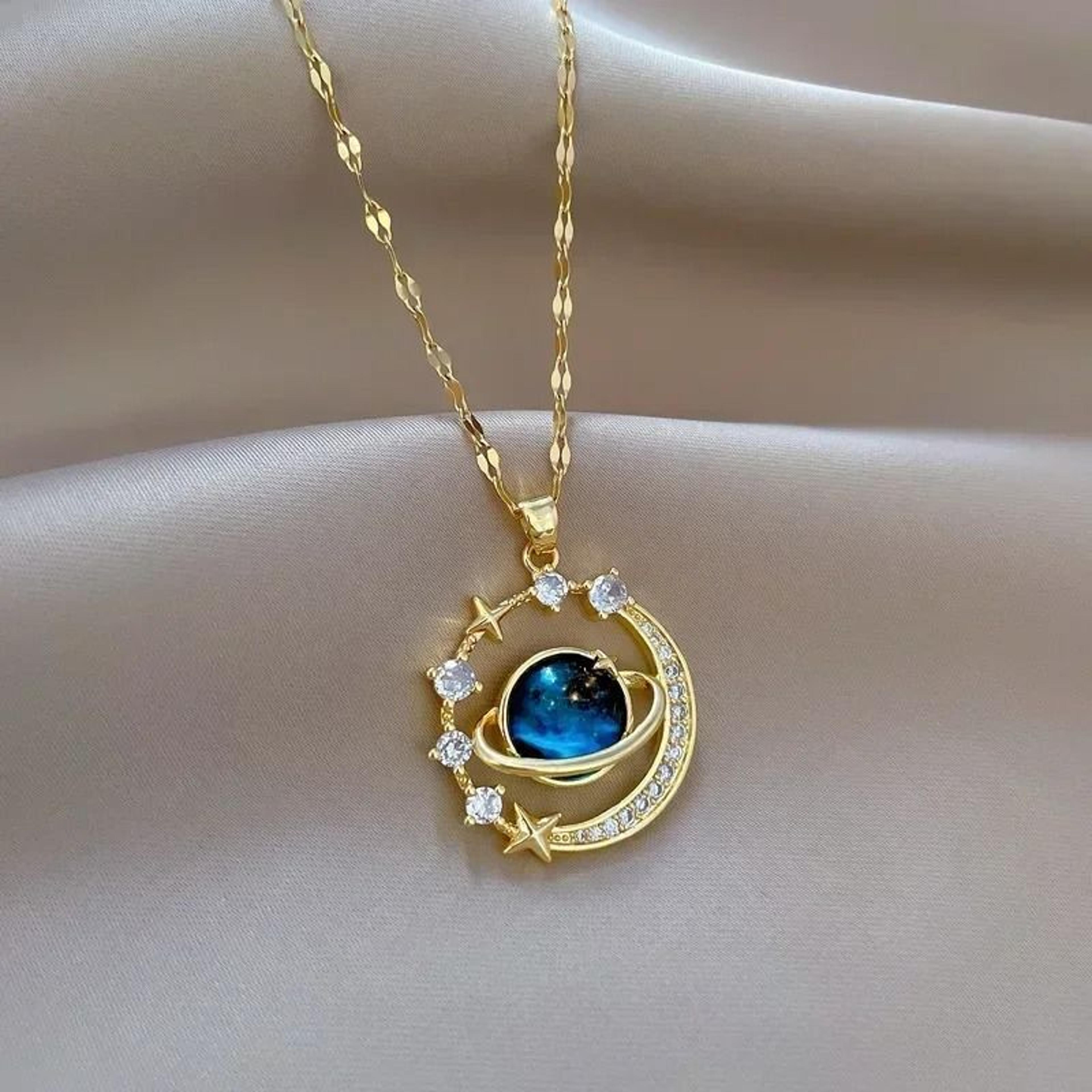 luxury designer star saturn pendant necklace for women stainless steel chain