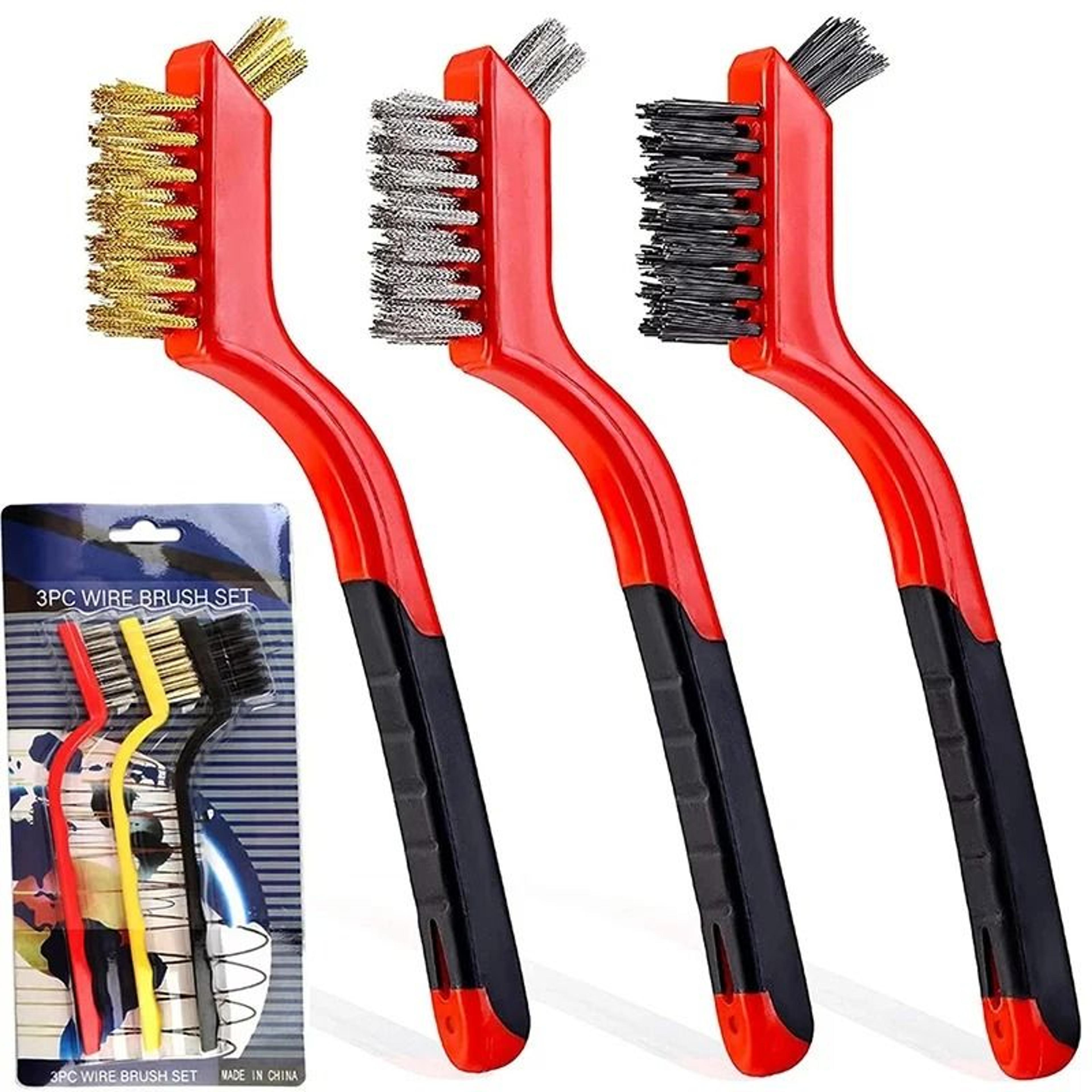 stainless steel and brass wire brush cleaning set three piece