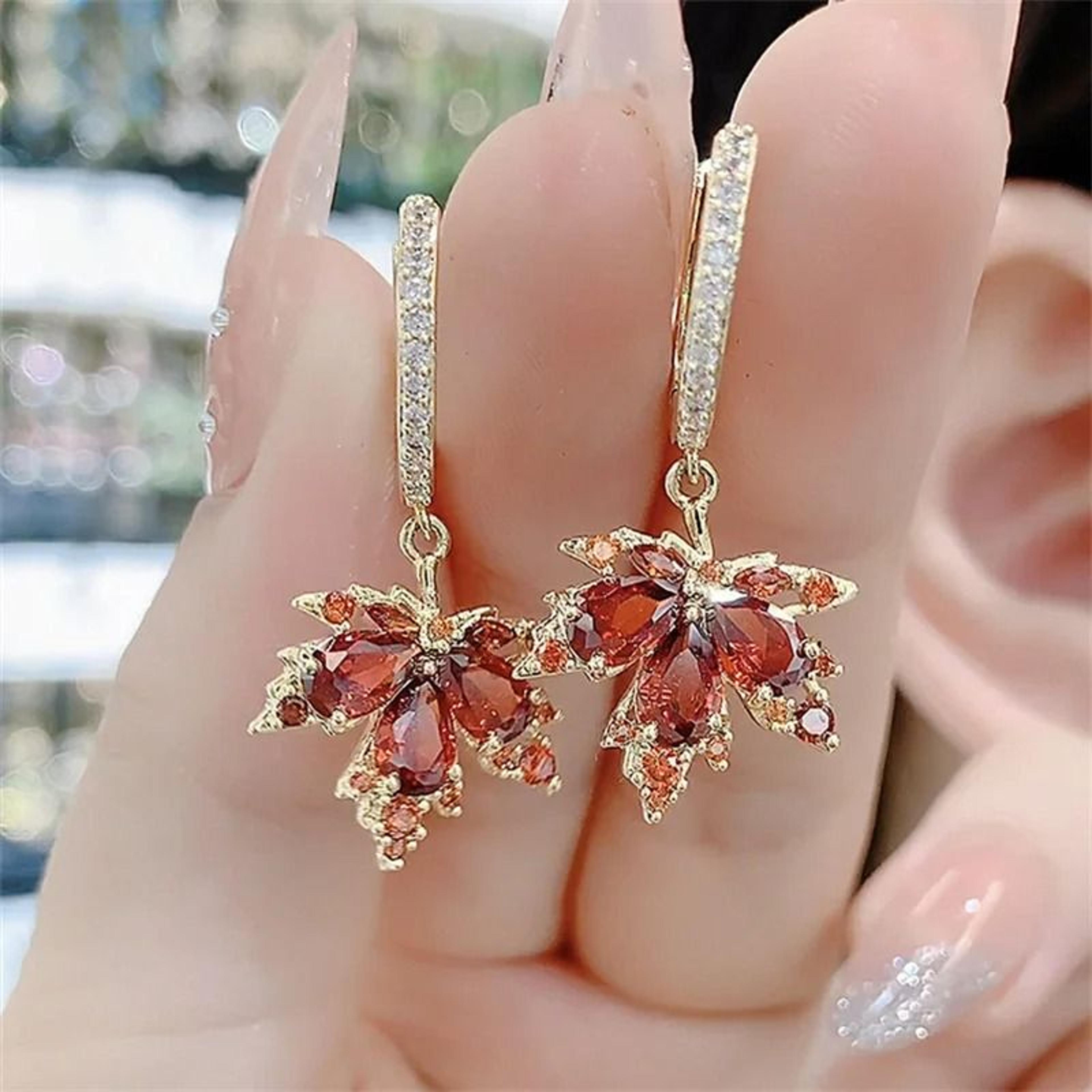 elegant crystal leaf drop earrings