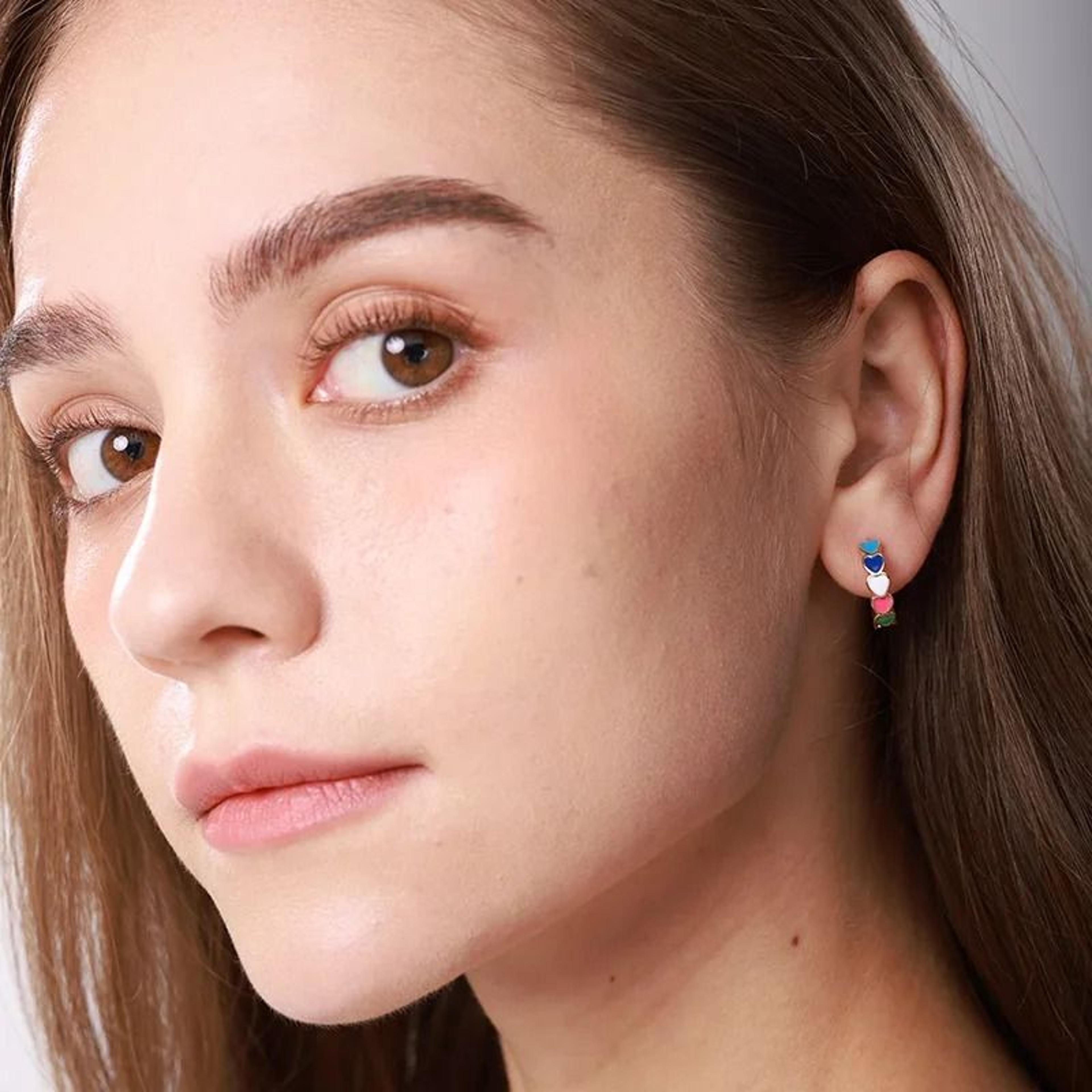 rosy heart charm hoop earrings