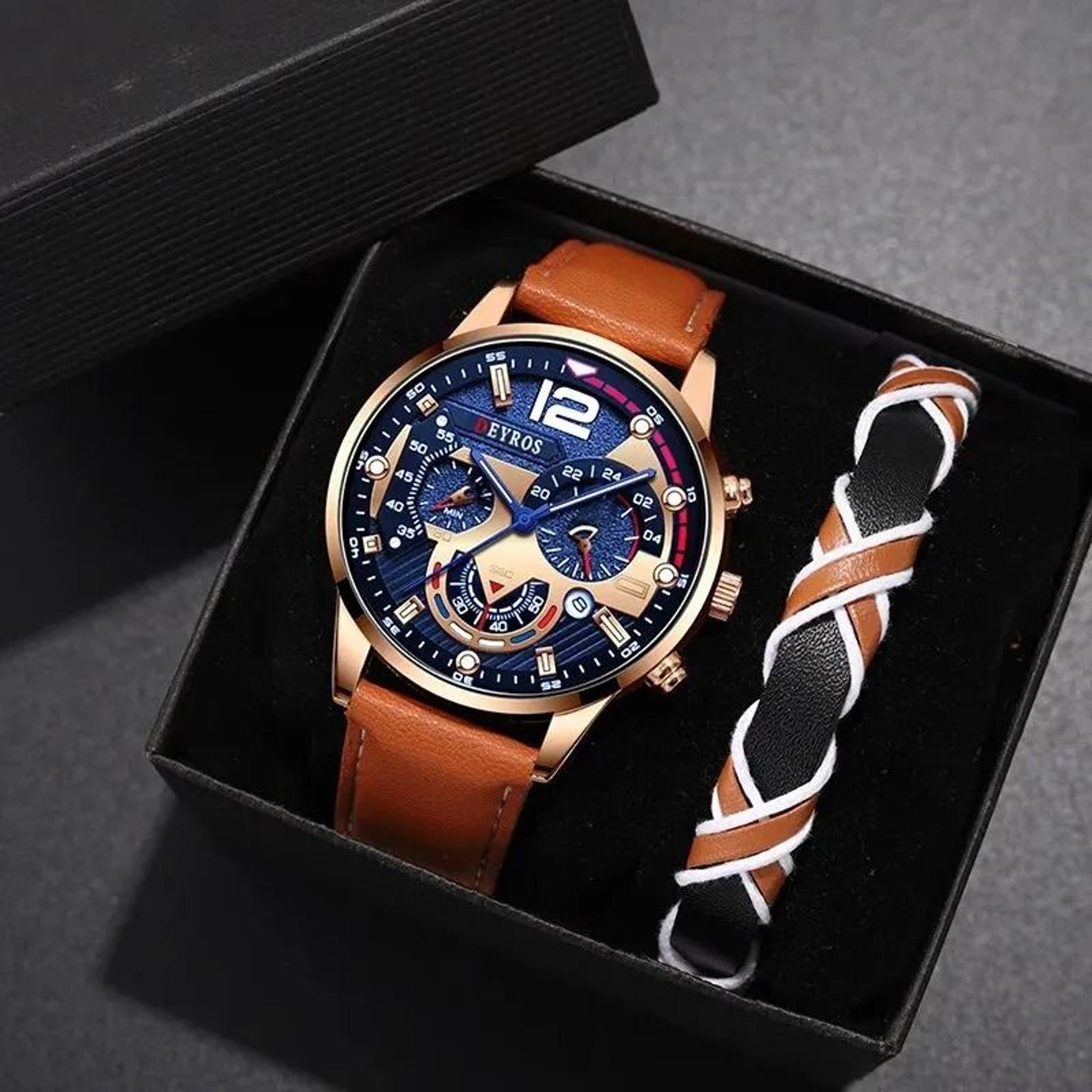 classic leather quartz wristwatch